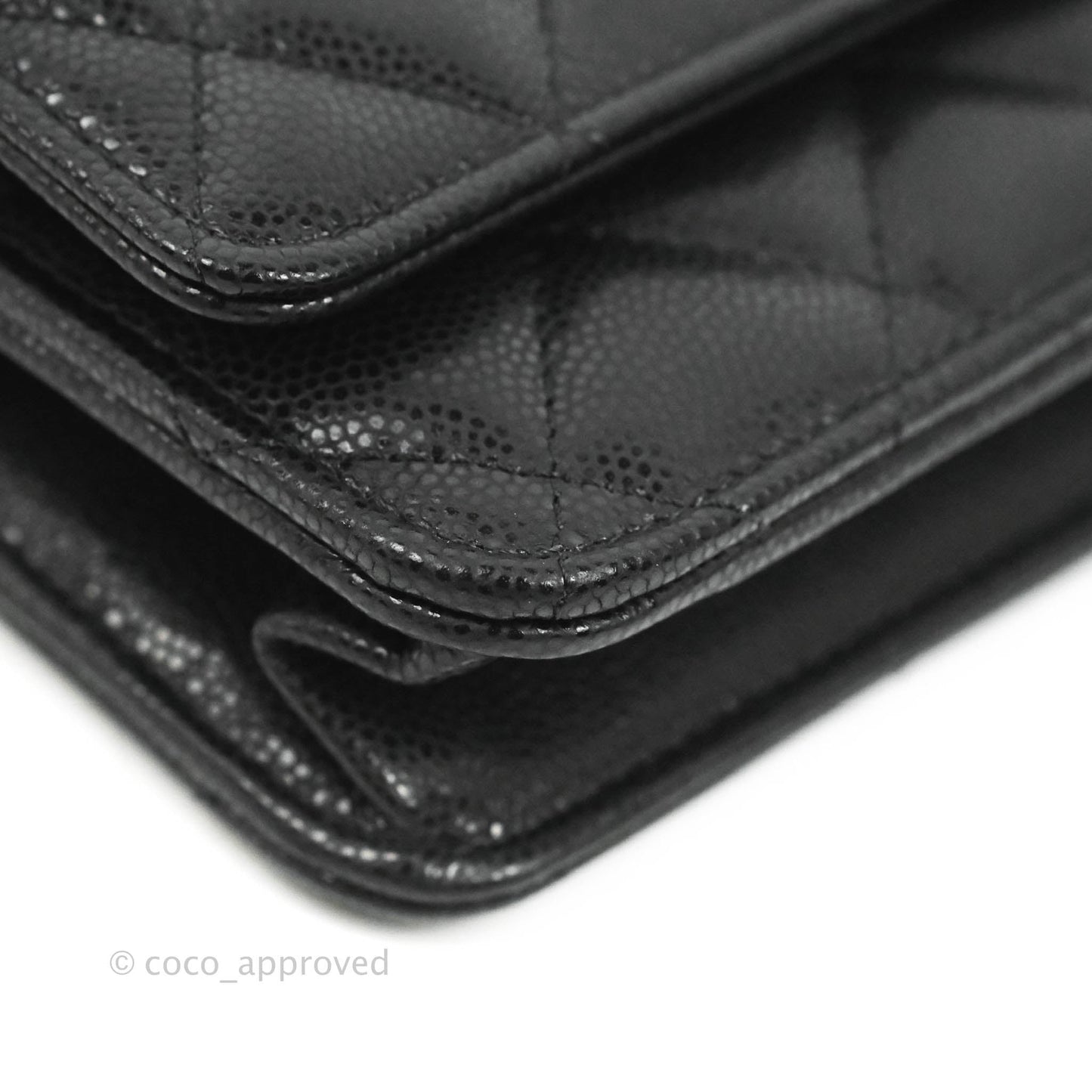 Chanel Quilted Gold CC Coin Wallet on Chain WOC Black Caviar Gold Hardware