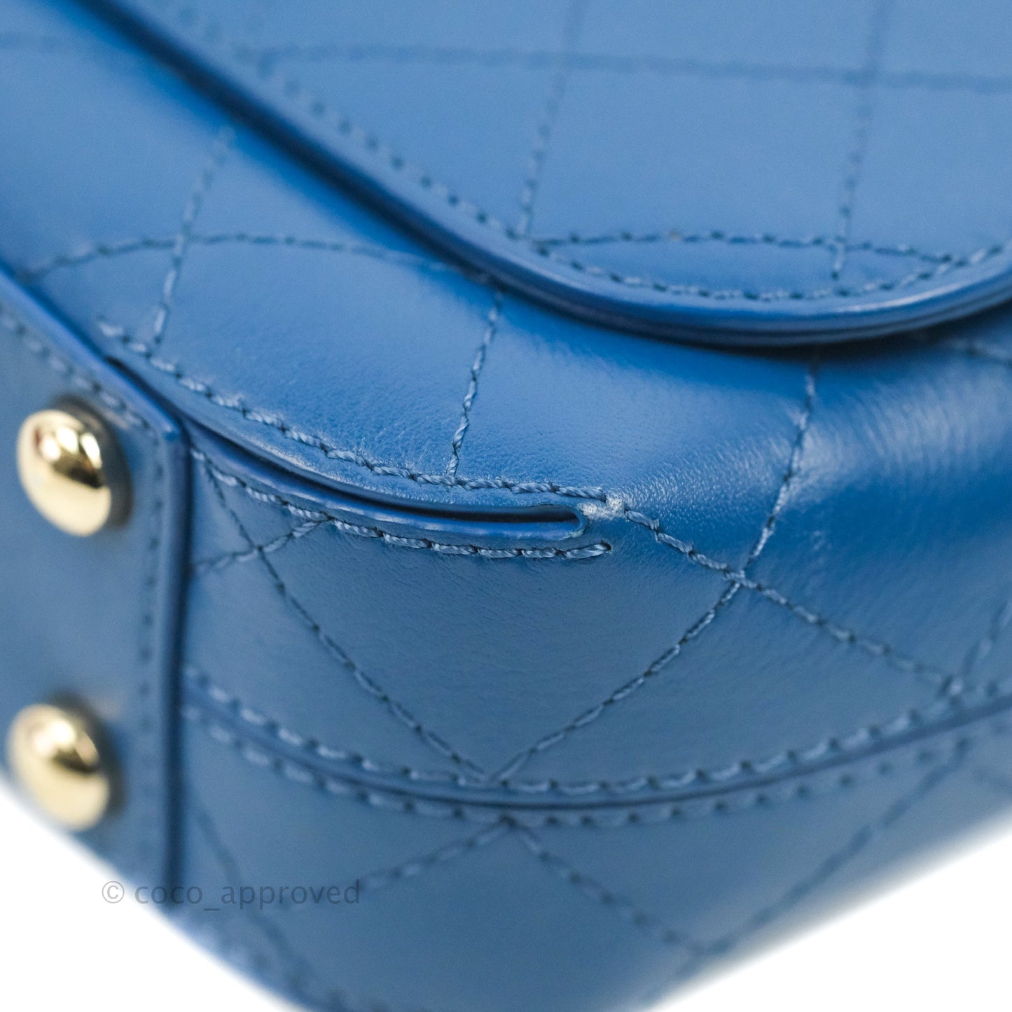 Chanel Blue Quilted Leather Small Frame In Flap Bag
