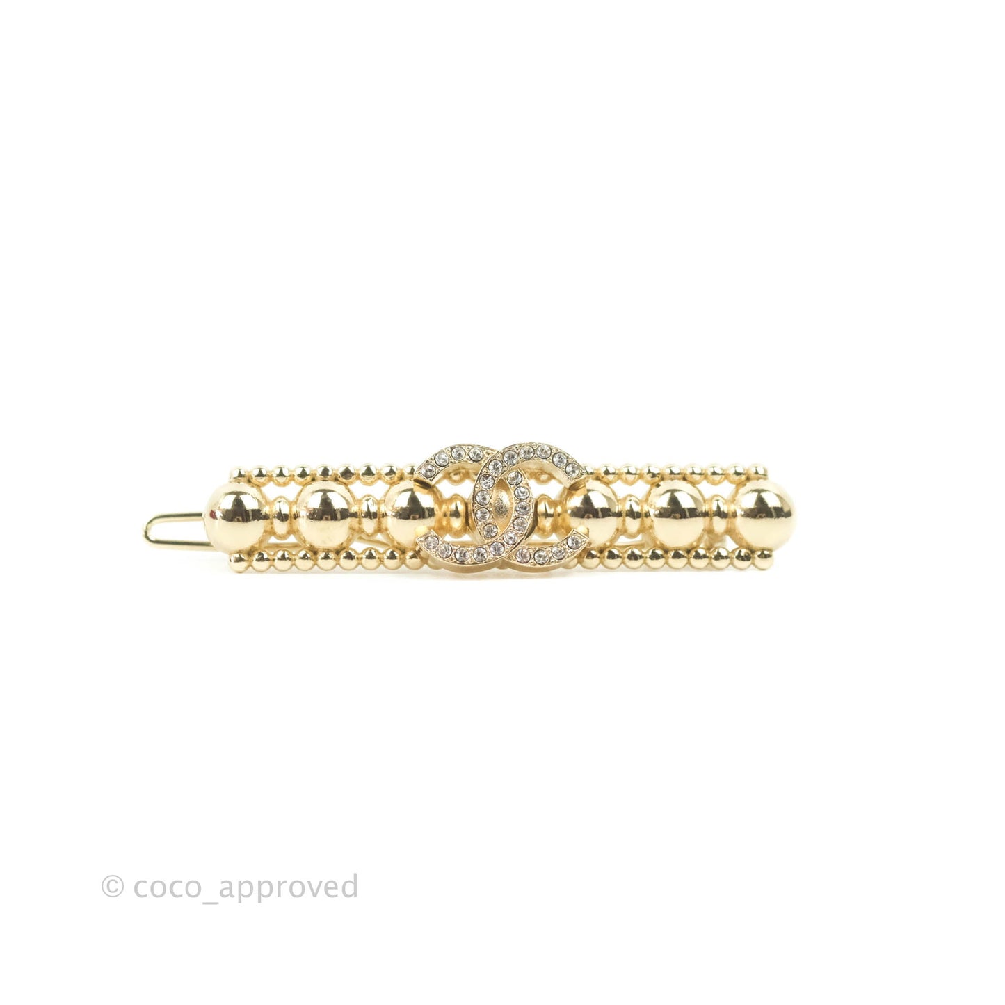 Chanel Crystal Chain CC Hair Clip Barrette Gold