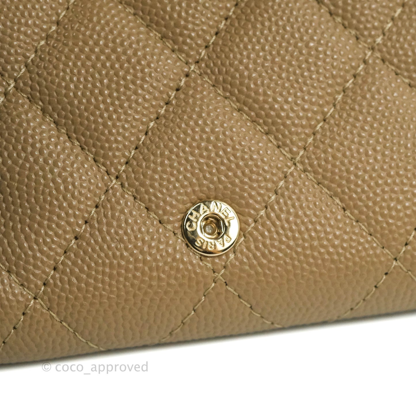 Chanel Quilted Small Classic Flap Trifold Wallet Dark Beige Caviar Gold Hardware