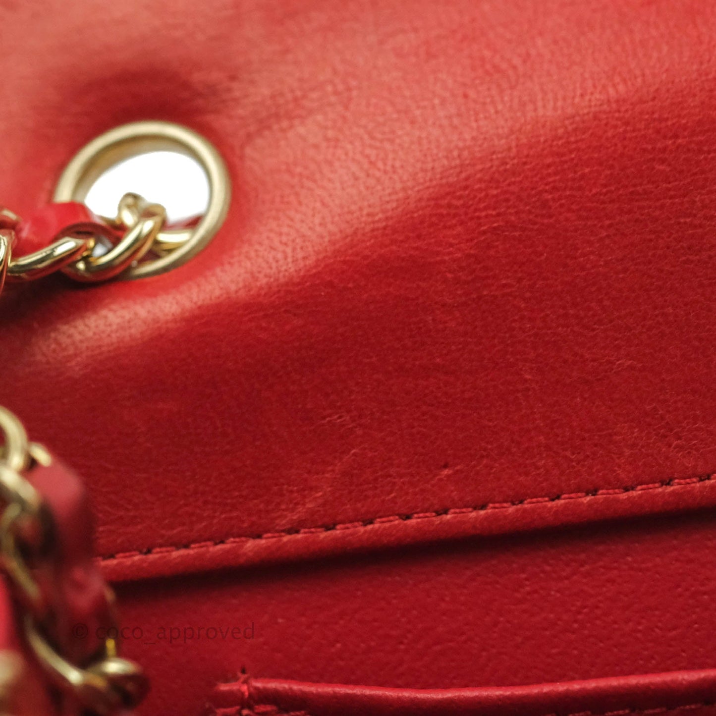 Chanel Flat Quilted Mini Flap Red Box Calfskin Gold Hardware