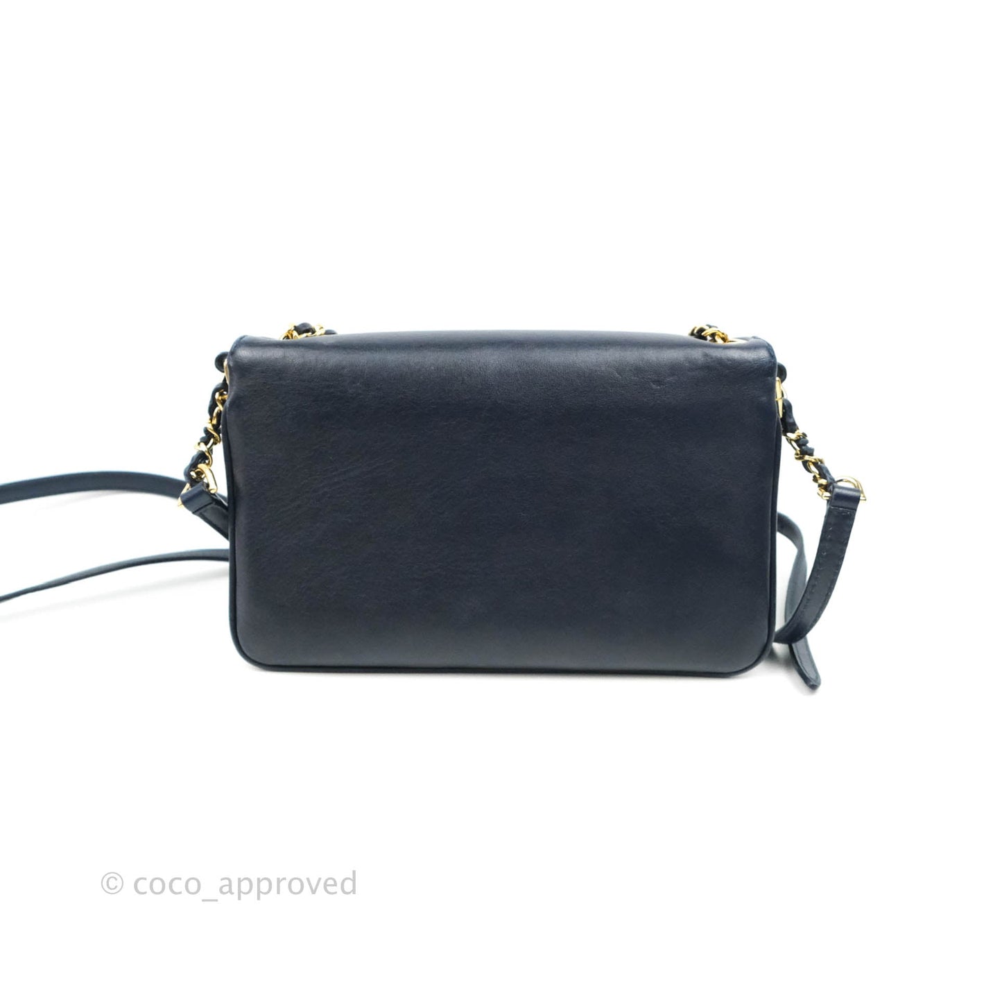 Chanel Flat Flap Bag With Chain Navy Calfskin Gold Hardware