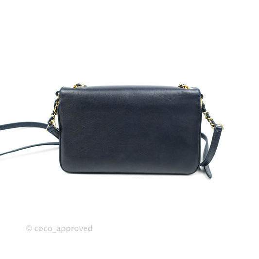Chanel Flat Flap Bag With Chain Navy Calfskin Gold Hardware
