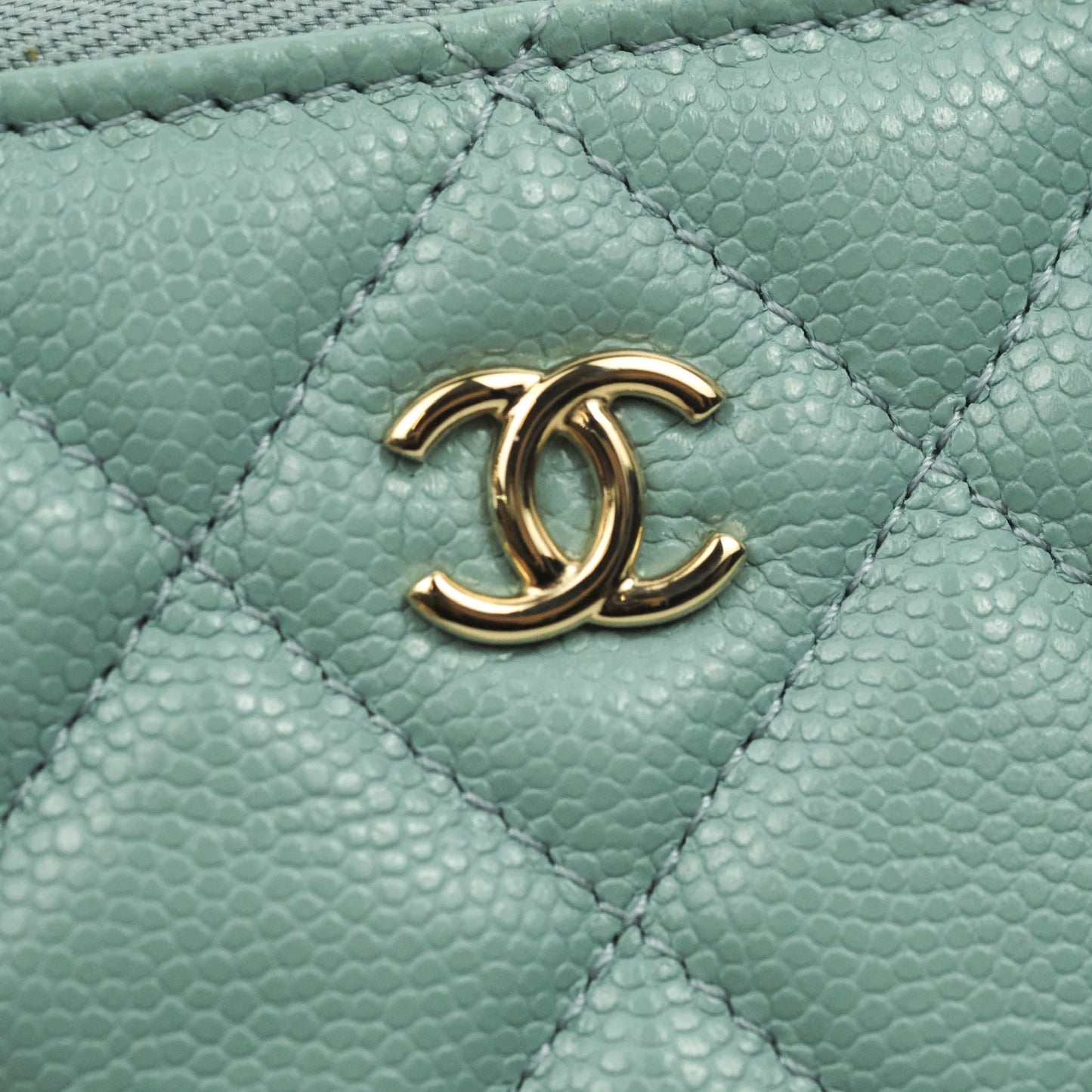 Chanel Mini Quilted O Case Tiffany Blue Caviar Gold Hardware