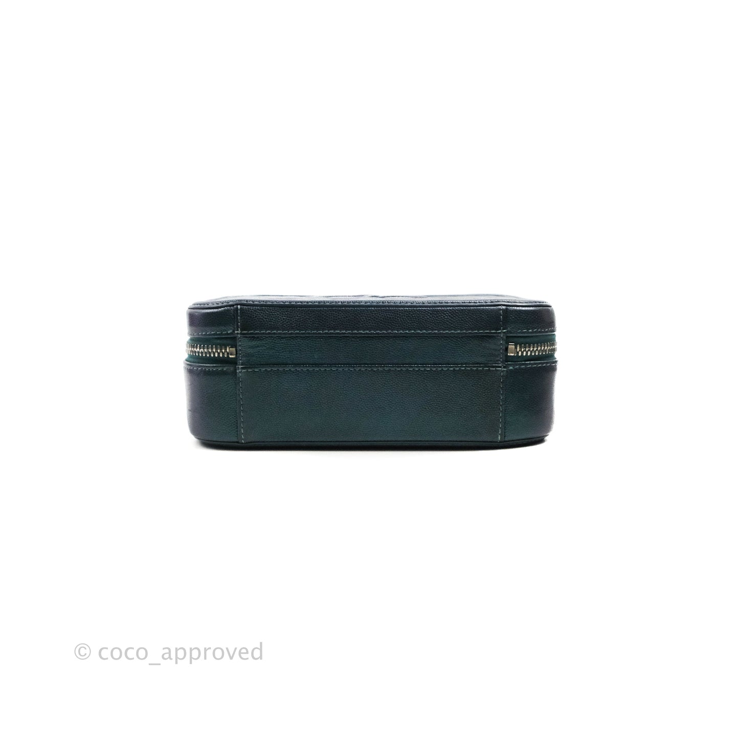 Chanel Quilted Medium CC Filigree Vanity Case Iridescent Dark Turquoise Caviar Rainbow Hardware