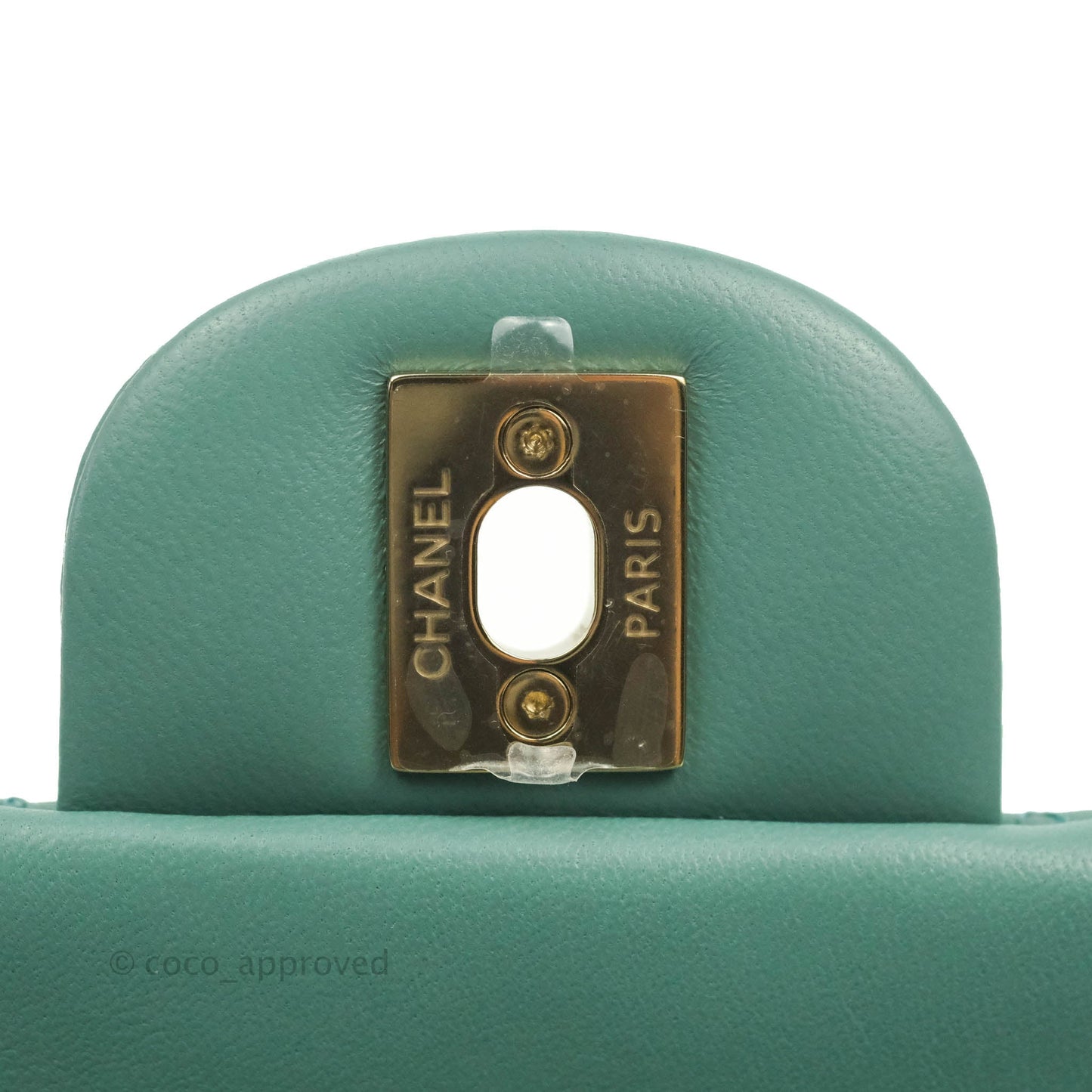 Chanel Mini Square Teal Green Lambskin Gold Hardware