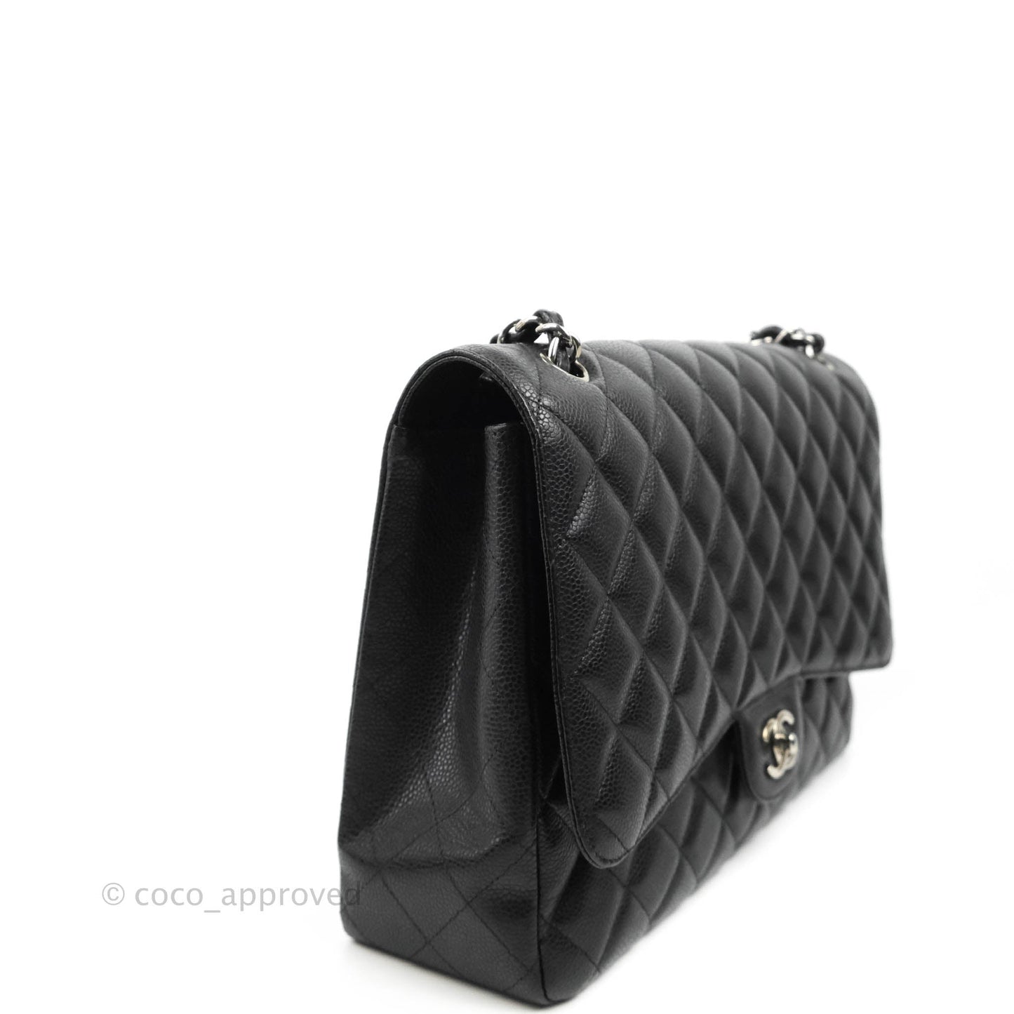 Chanel Quilted Single Flap Maxi Black Caviar Silver Hardware