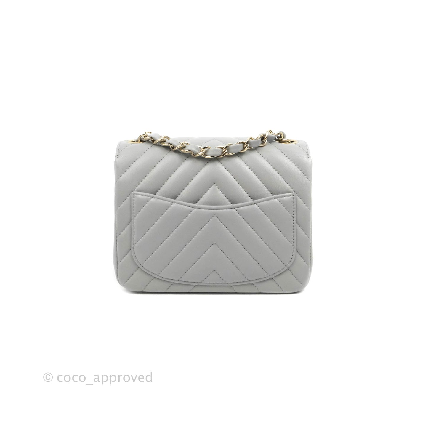 Chanel Mini Square Chevron Grey Lambskin Gold Hardware