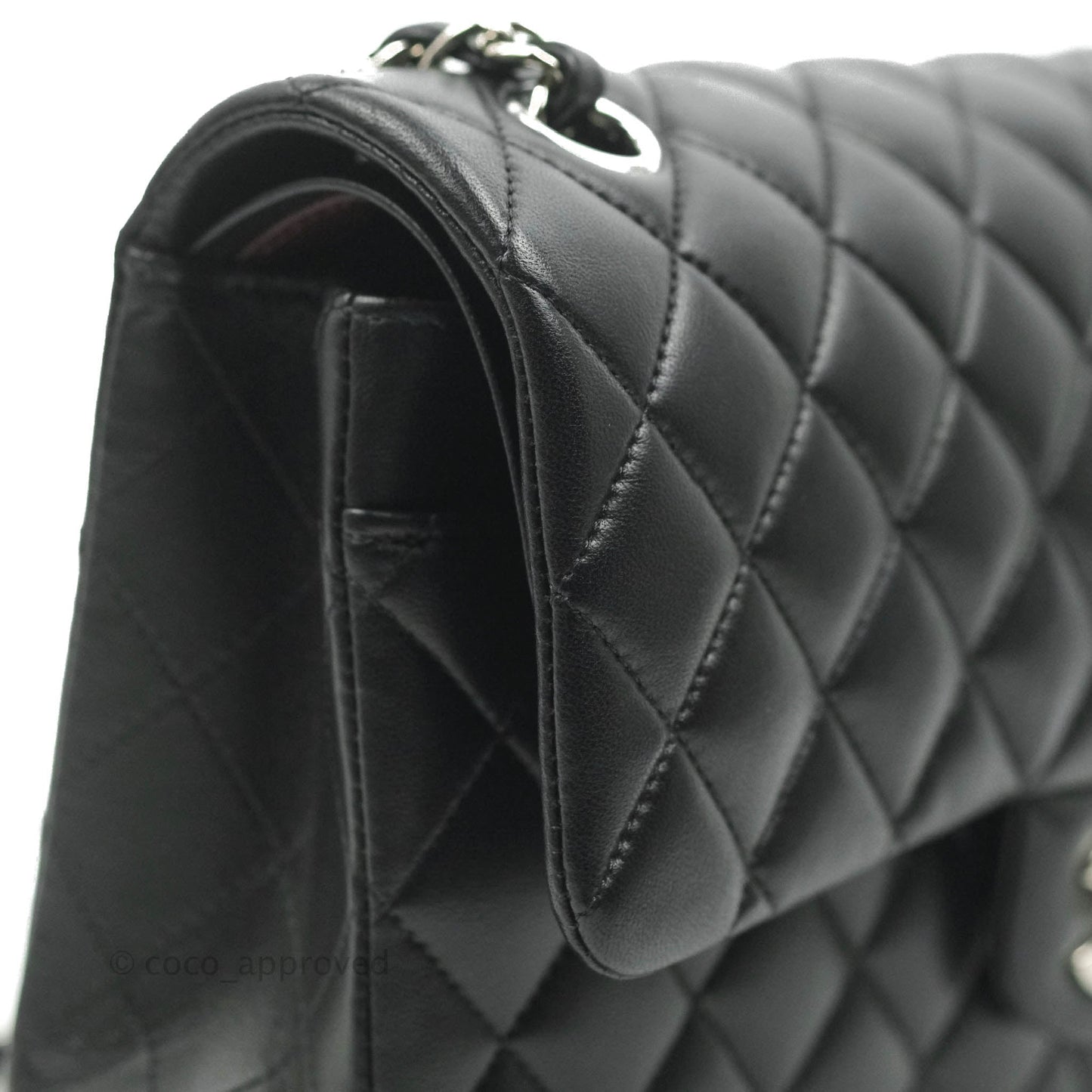 Chanel Classic M/L Medium Flap Quilted Black Lambskin Silver Hardware