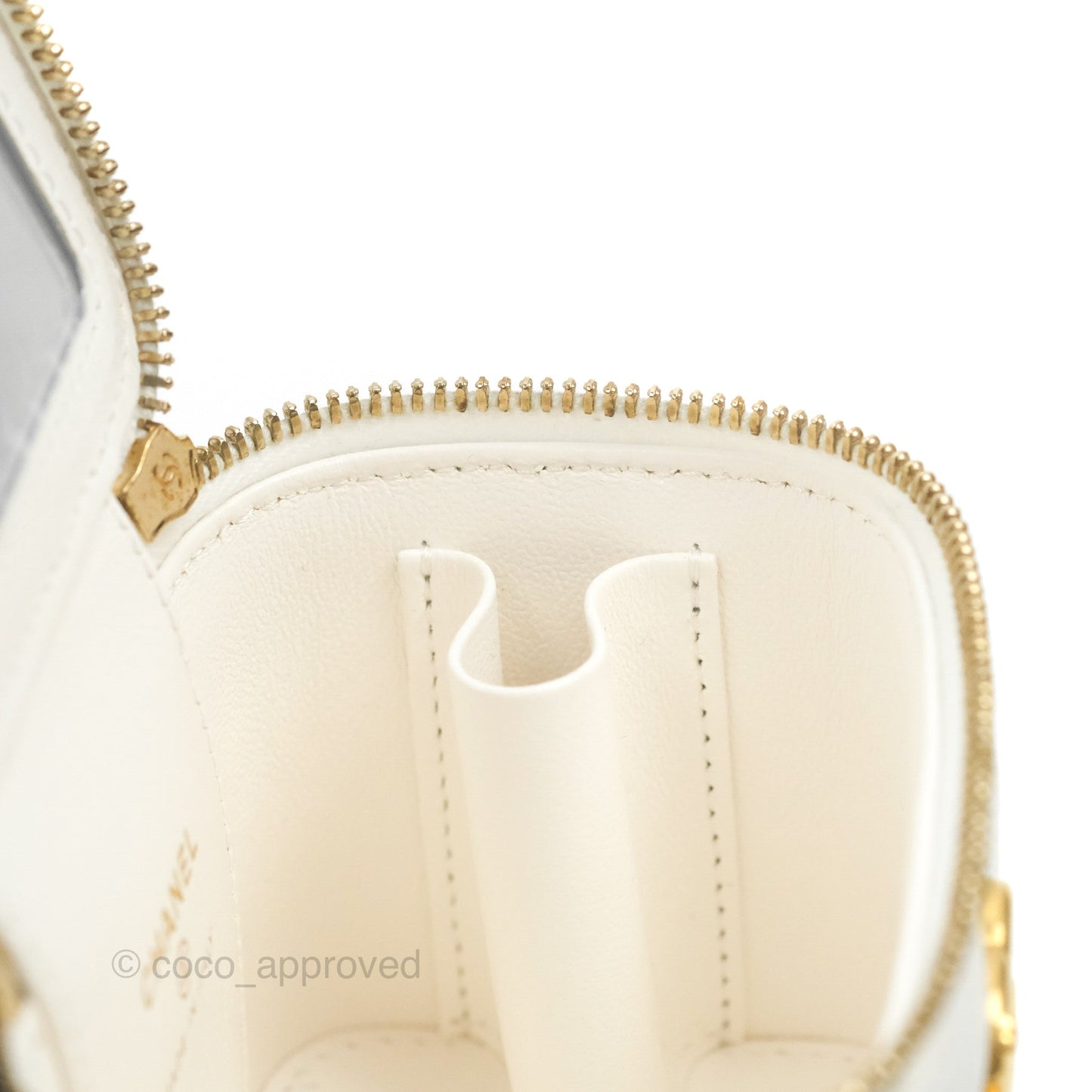 Chanel Quilted Heart Crush Mini Vanity With Chain White Caviar Aged Gold Hardware