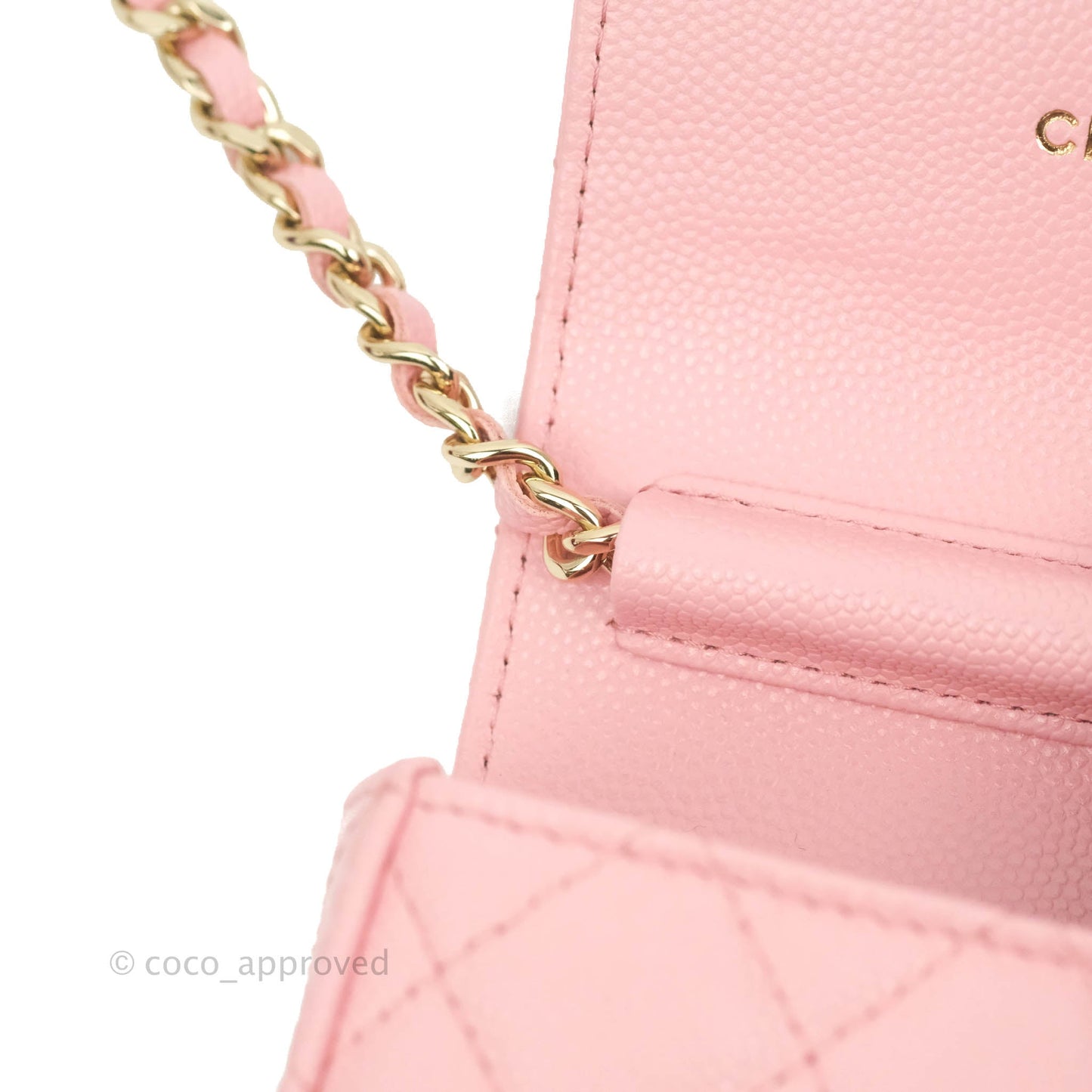 Chanel Classic Clutch With Chain Pink Caviar Gold Hardware