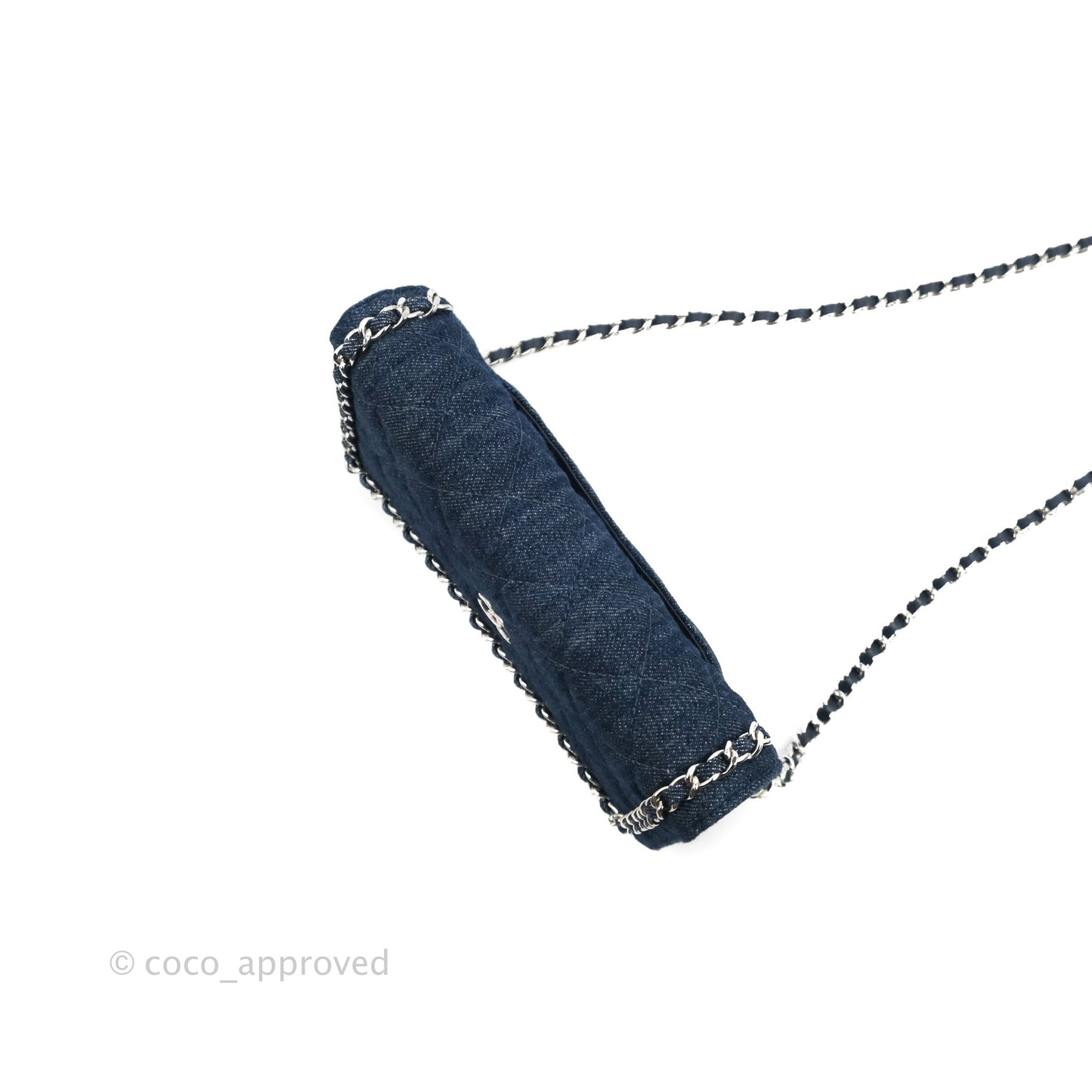 Chanel Quilted Chain Around Wallet on Chain WOC Dark Blue Denim Silver Hardware