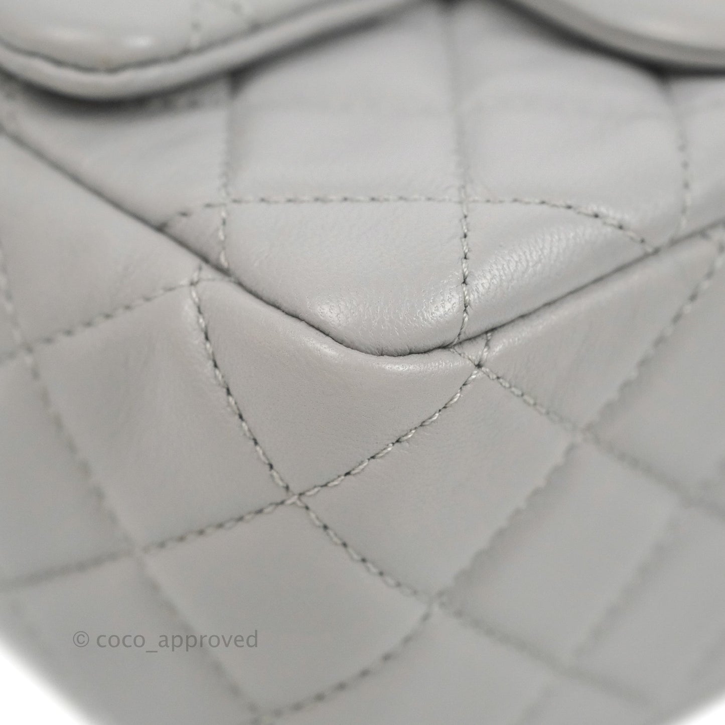 Chanel Mini Square Pearl Crush Quilted Grey Lambskin Aged Gold Hardware