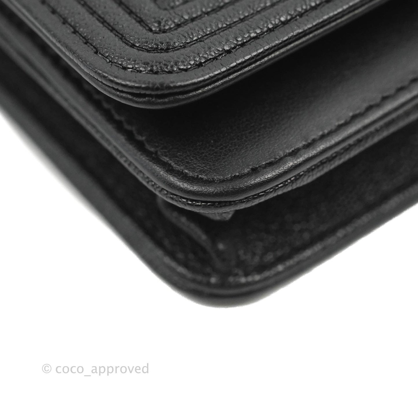Chanel Chevron Boy Wallet On Chain Black Caviar Gold Hardware