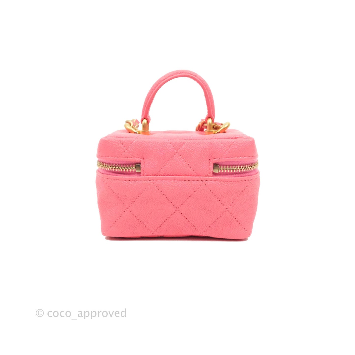 Chanel Quilted Mini Top Handle Vanity With Chain Pink Caviar Aged Gold Hardware