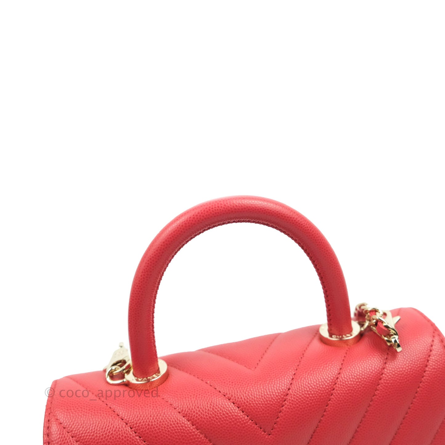 Chanel Small Coco Handle Chevron Red Caviar Gold Hardware 20P