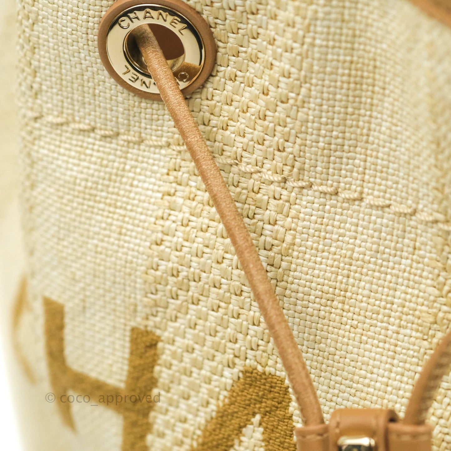 Chanel Raffia Canvas Deauville Drawstring Bucket Bag Brown Gold Hardware