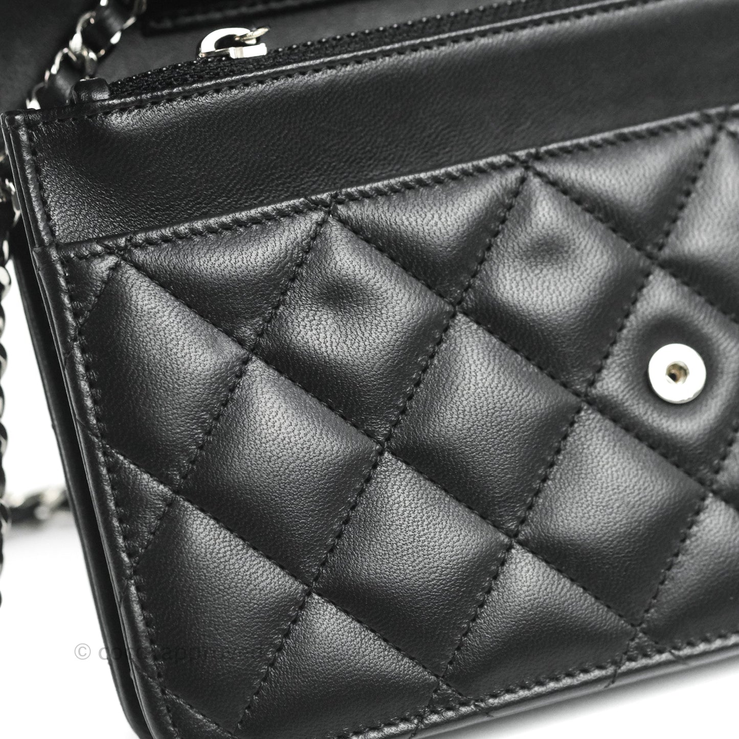 Chanel Quilted Wallet on Chain WOC Black Lambskin Silver Hardware