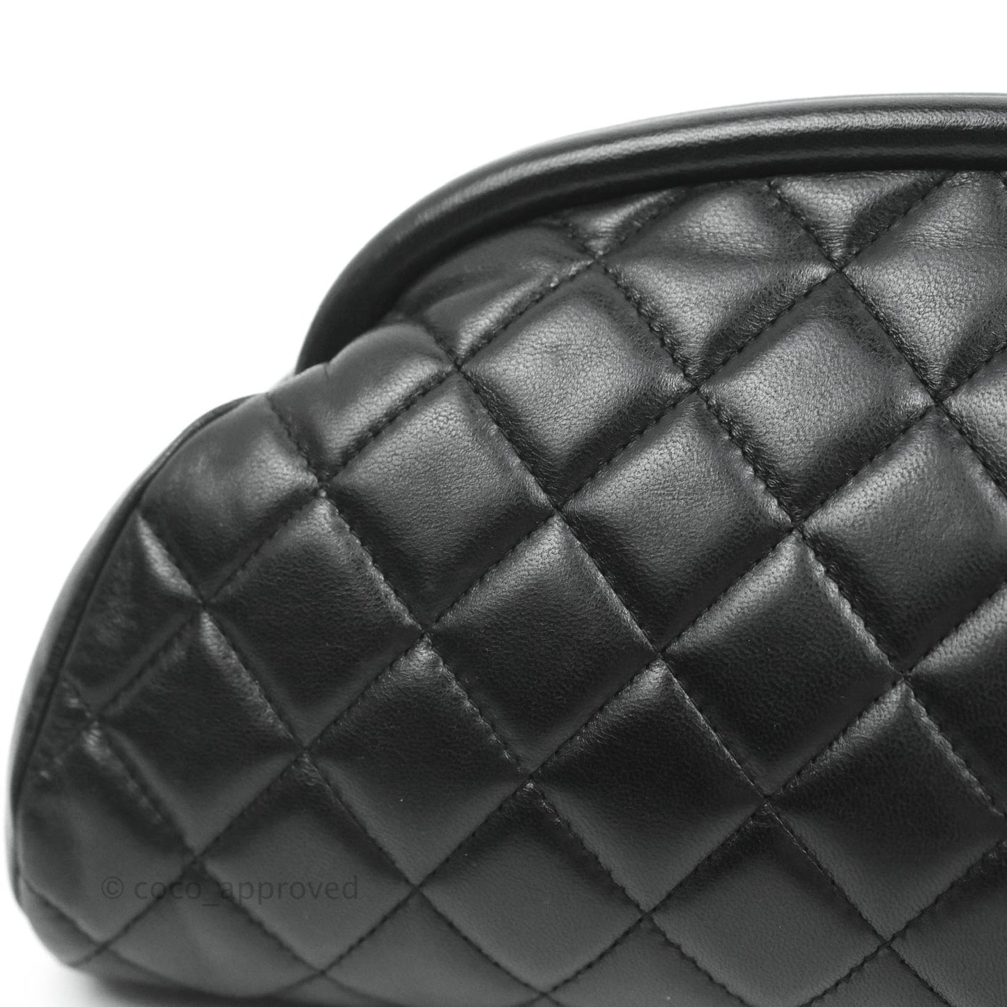 Chanel Quilted Timeless Kisslock Clutch Black Lambskin Silver Hardware