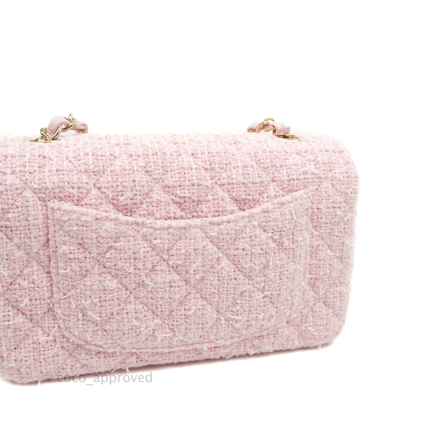 Chanel Classic Mini Rectangular Flap Pink Tweed Gold Hardware