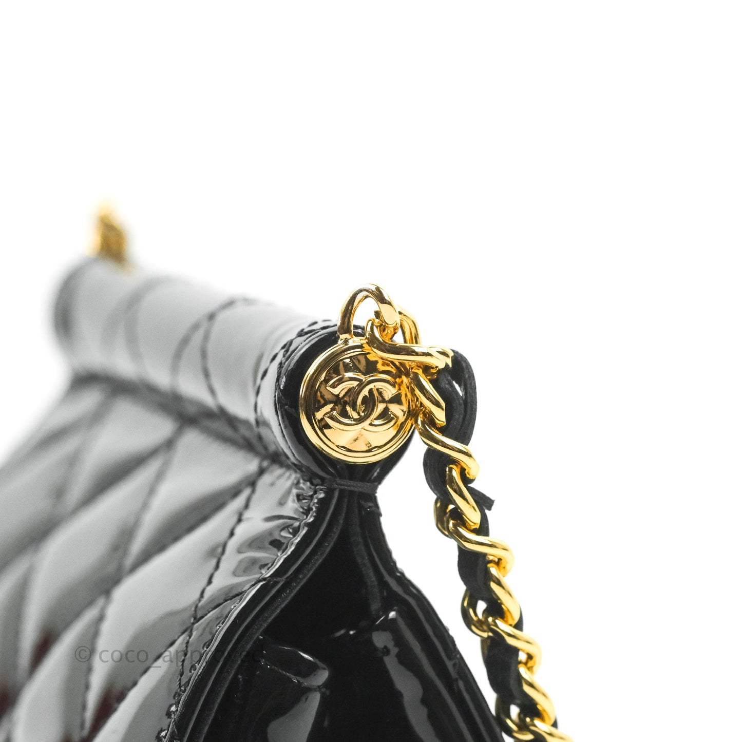 Chanel Quilted Clutch With Chain Patent Metal Black Gold Hardware