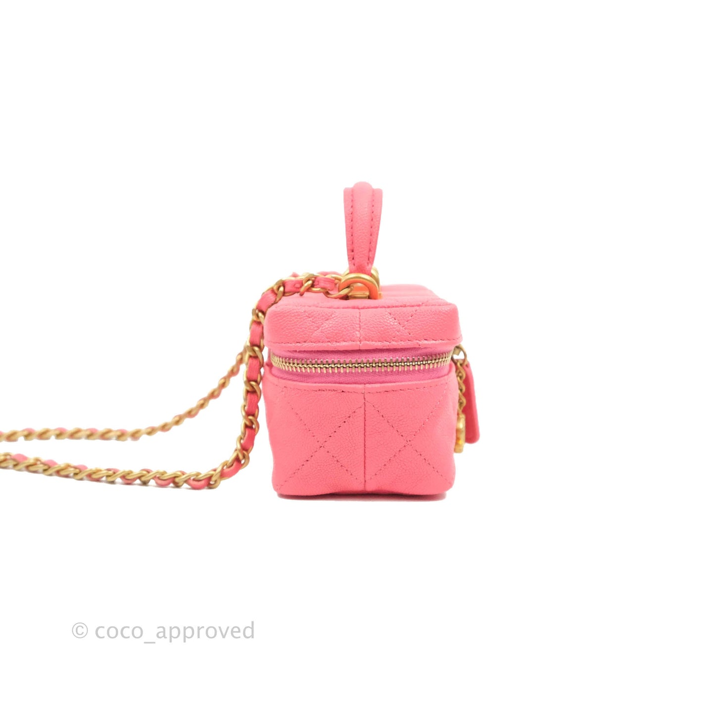 Chanel Quilted Mini Top Handle Vanity With Chain Pink Caviar Aged Gold Hardware