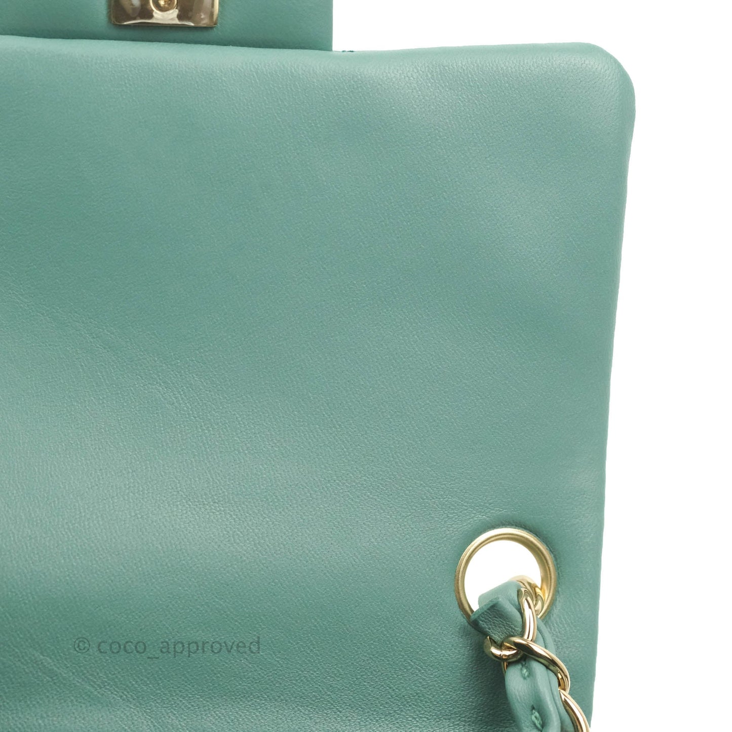 Chanel Mini Square Teal Green Lambskin Gold Hardware