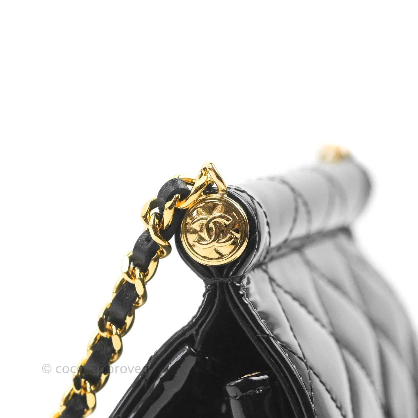 Chanel Quilted Clutch With Chain Patent Metal Black Gold Hardware
