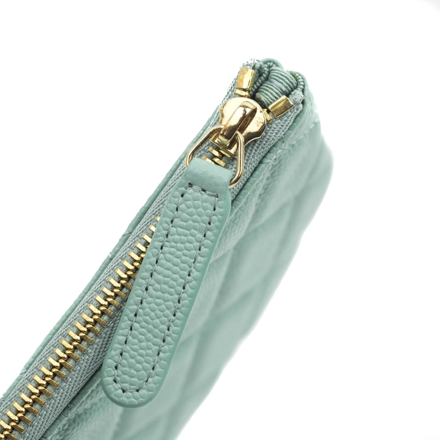 Chanel Mini Quilted O Case Tiffany Blue Caviar Gold Hardware