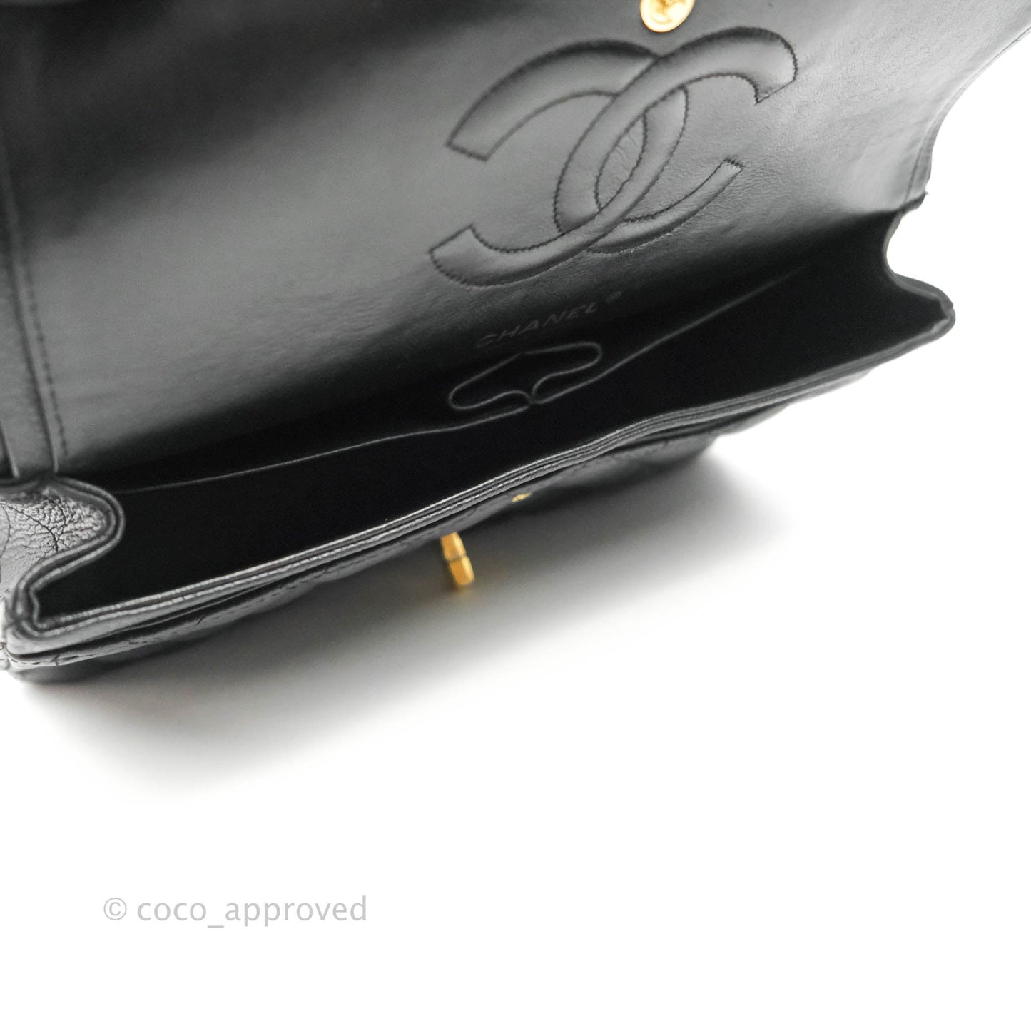 Chanel Vintage Classic M/L Medium Flap Quilted Black Caviar 24K Gold Hardware