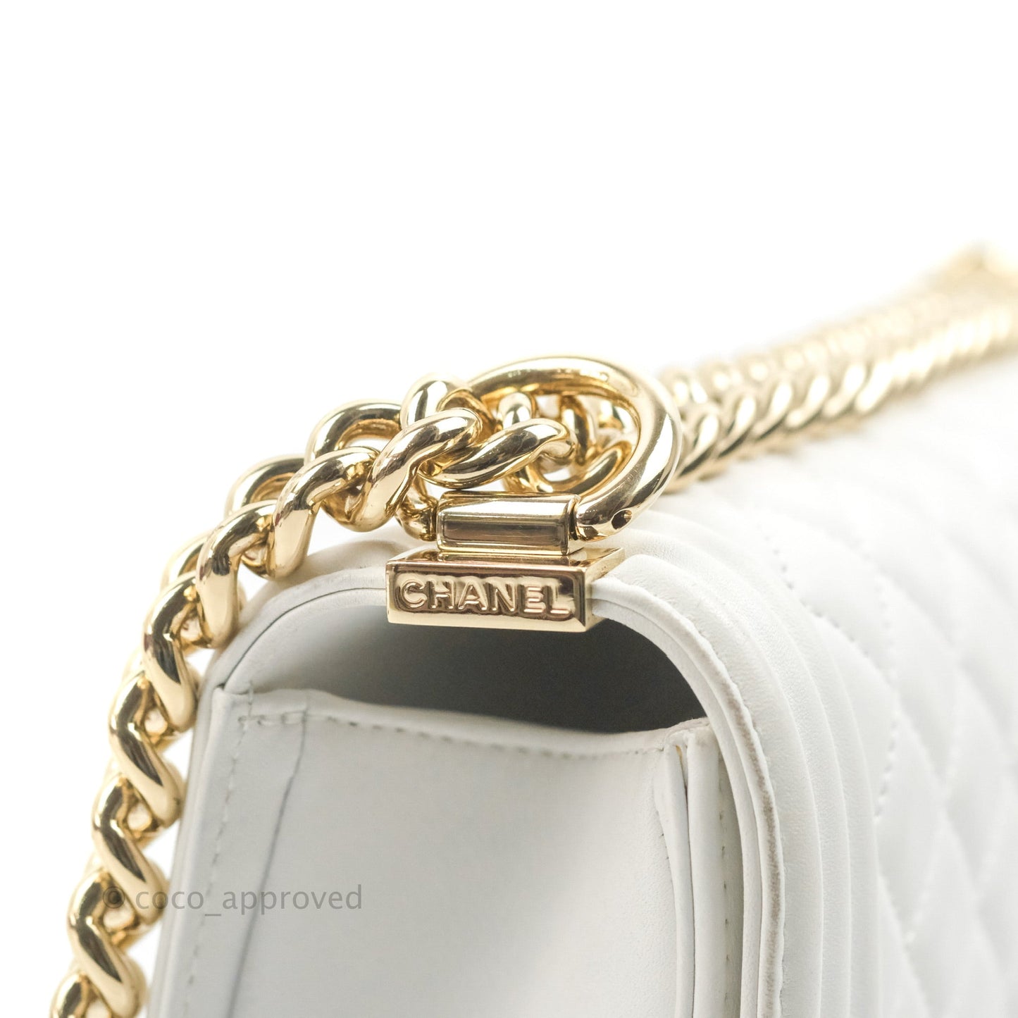 Chanel Quilted Medium Boy White Calfskin Gold Hardware