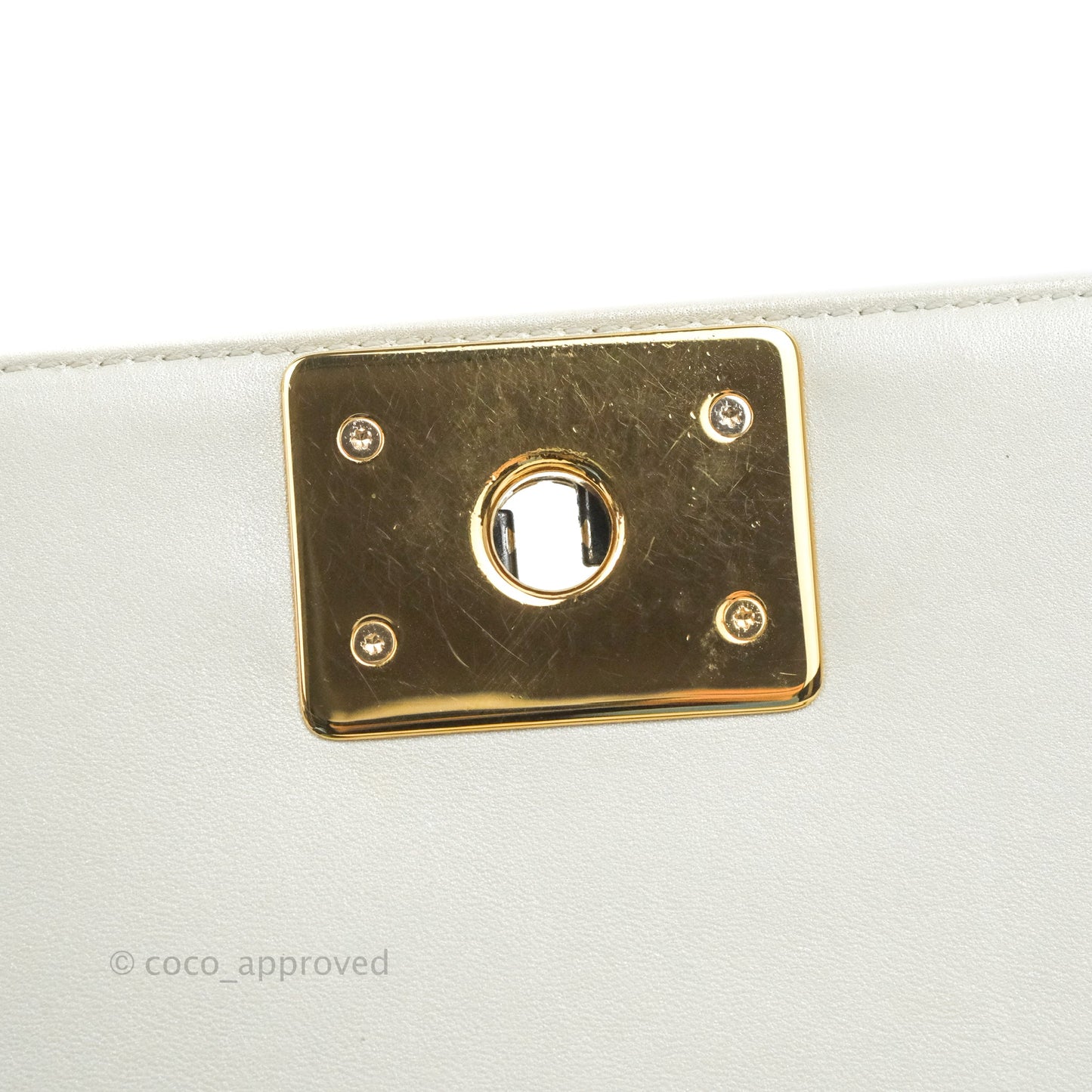 Chanel Cube Embossed Medium Boy Bag Iridescent Pearl White Lambskin Gold Hardware