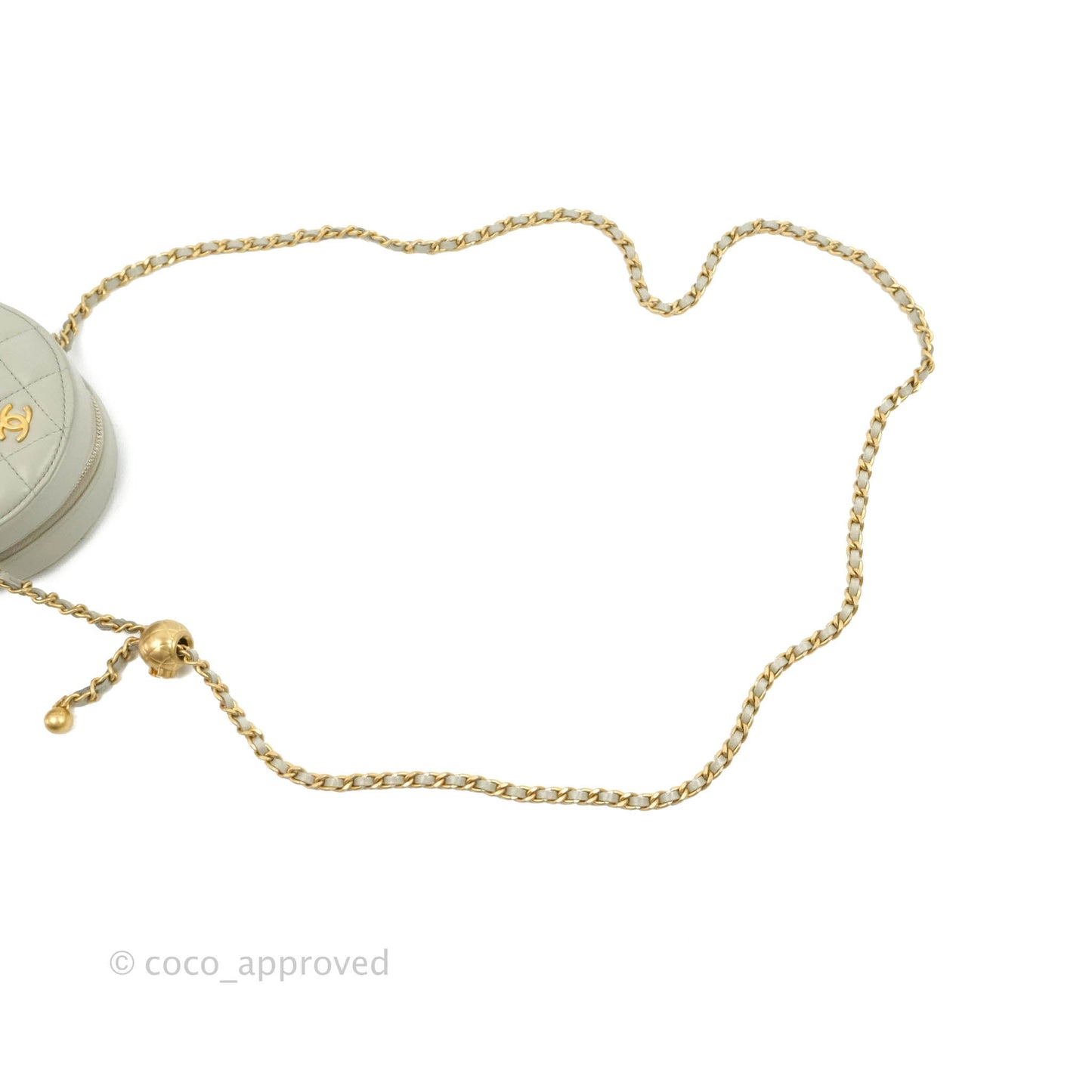 Chanel Quilted Round Pearl Crush Clutch With Chain Grey Lambskin Aged Gold Hardware