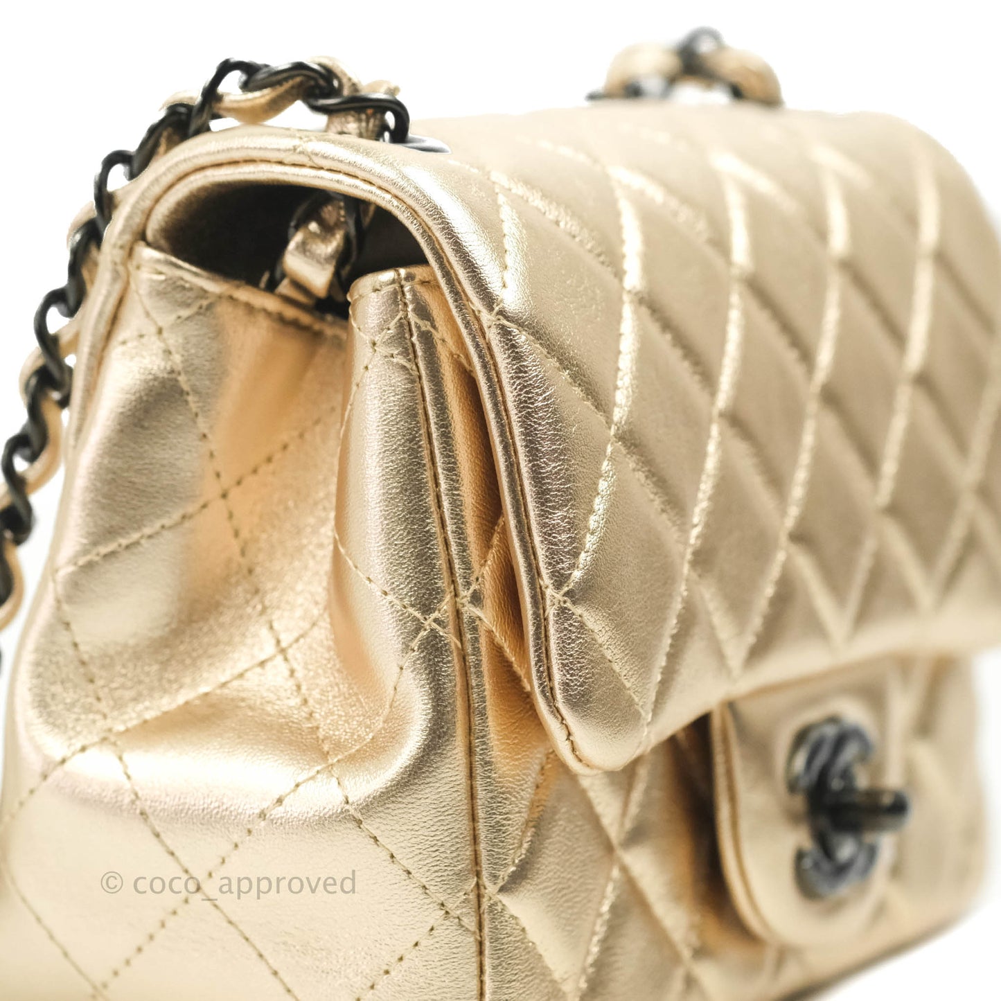 Chanel Mini Square Quilted Gold Calfskin Black Hardware