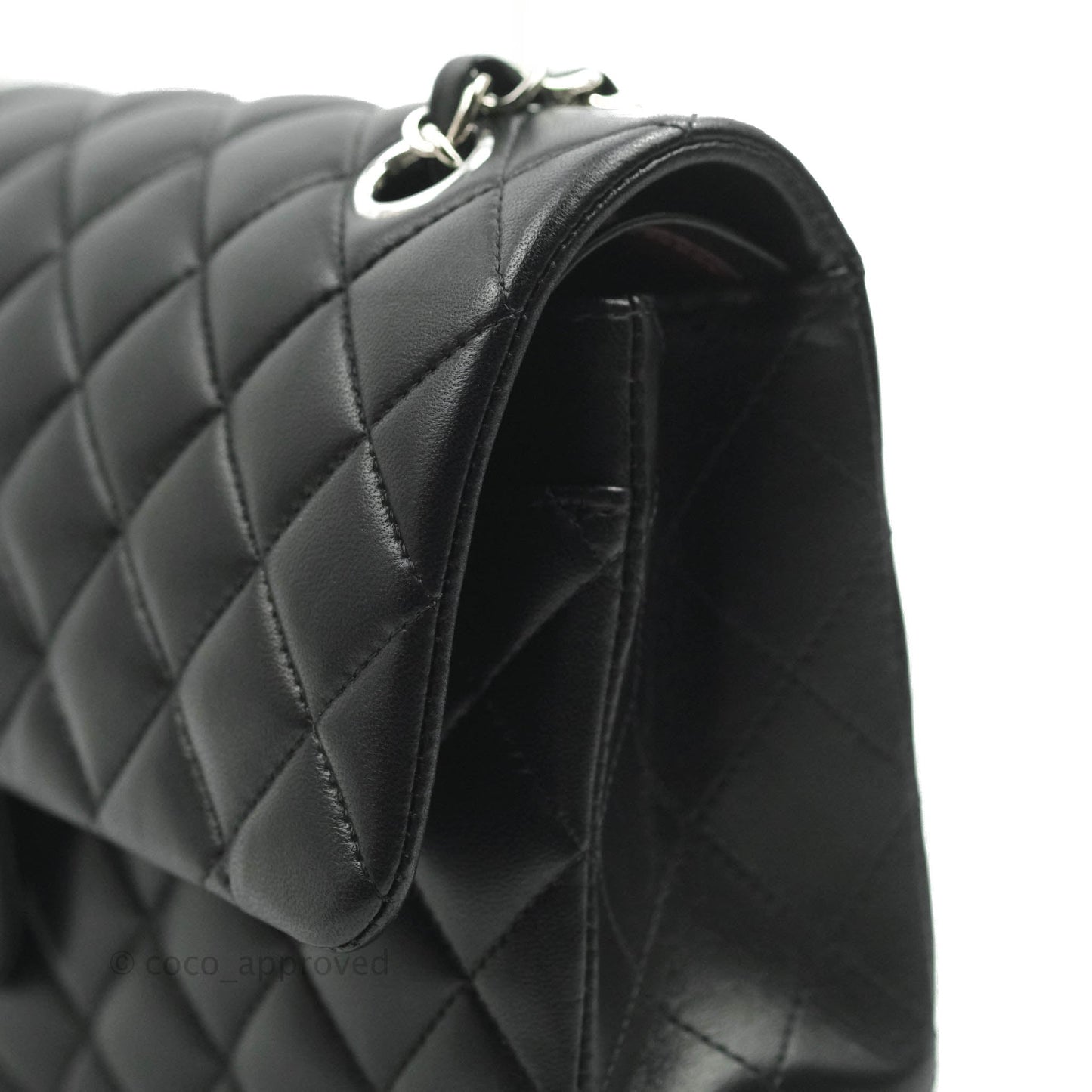 Chanel Classic M/L Medium Flap Quilted Black Lambskin Silver Hardware