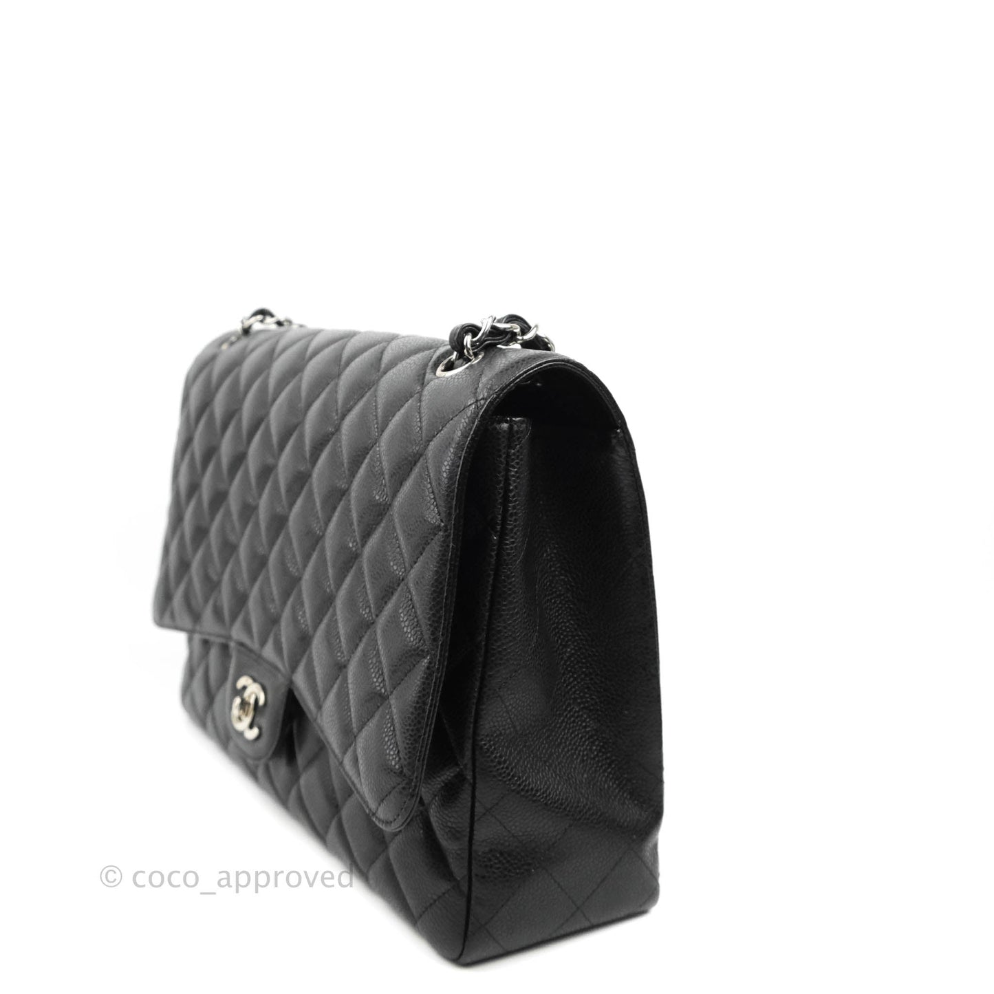 Chanel Quilted Single Flap Maxi Black Caviar Silver Hardware