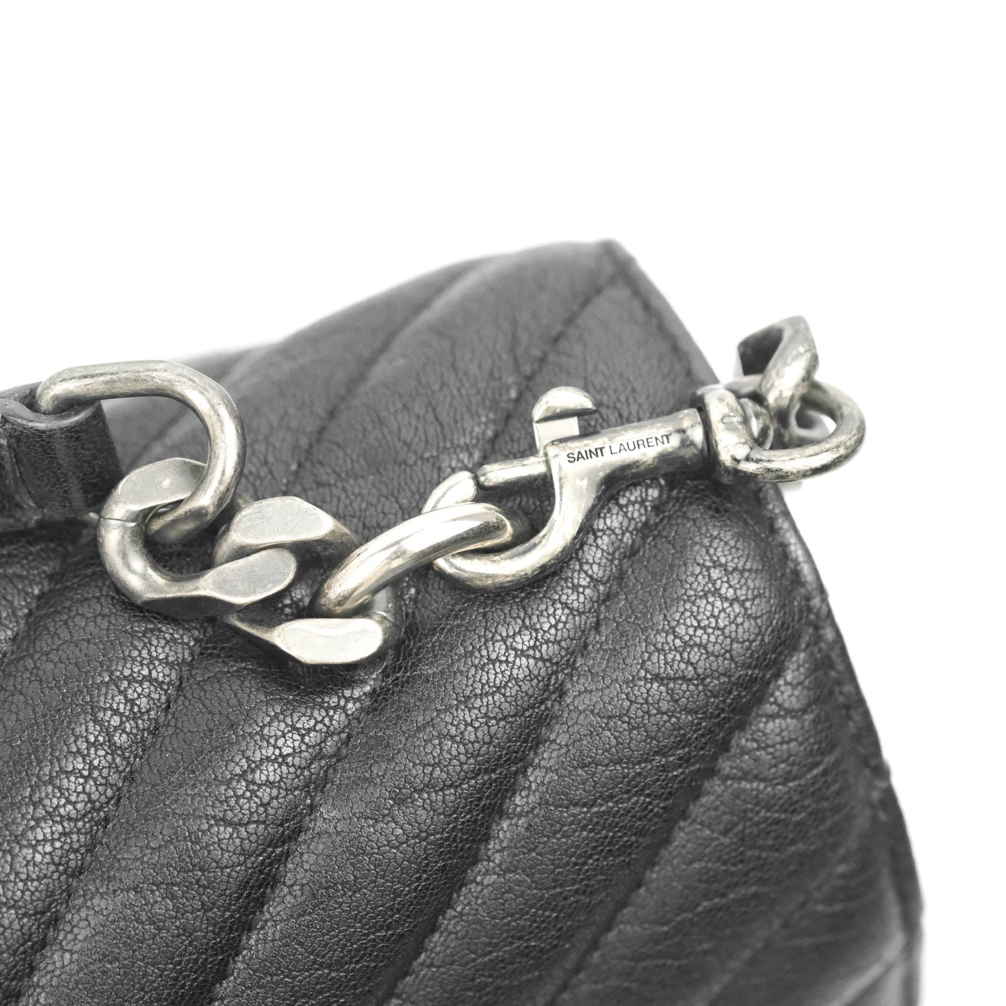 Saint Laurent Chevron Large College Black Chain Bag Ruthenium Hardware