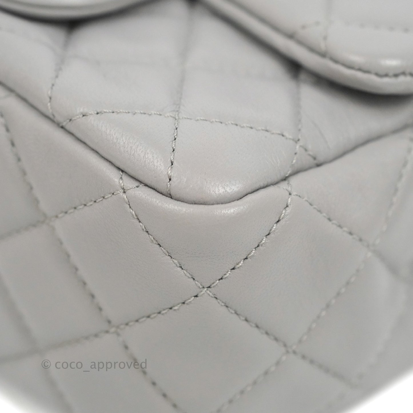 Chanel Mini Square Pearl Crush Quilted Grey Lambskin Aged Gold Hardware