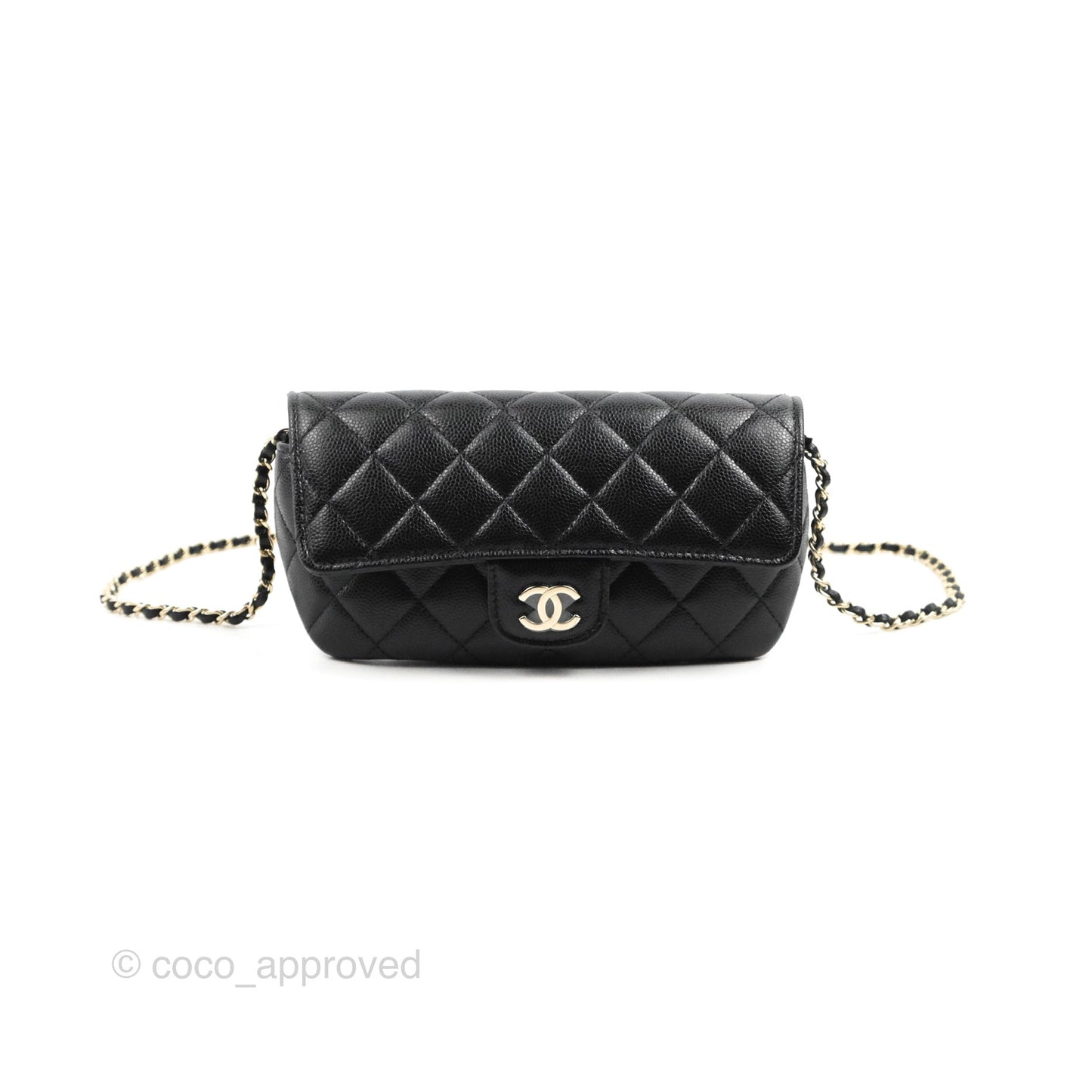 Chanel Quilted Case With Chain Black Caviar Gold Hardware
