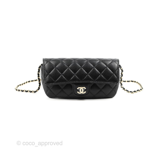 Chanel Quilted Case With Chain Black Caviar Gold Hardware