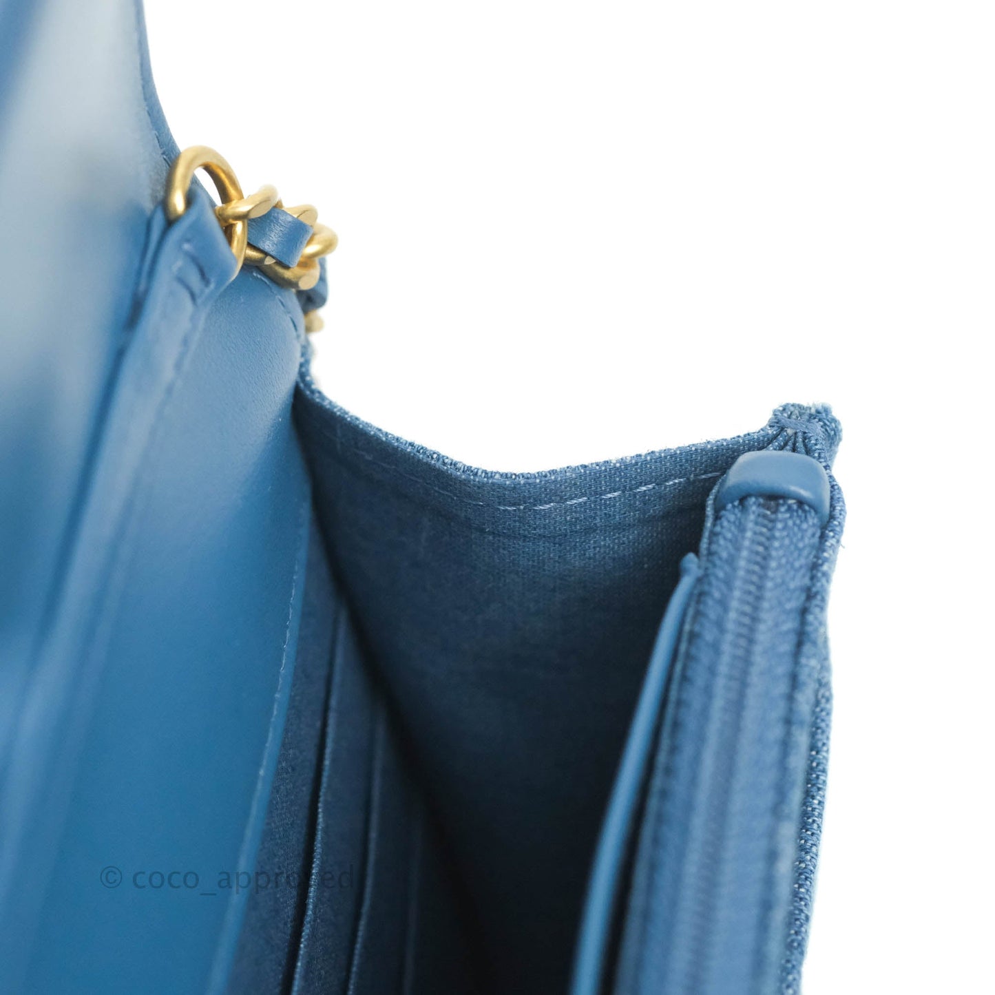 Chanel Quilted Pearl Crush Wallet on Chain WOC Denim Aged Gold Hardware