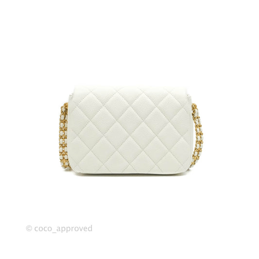 Chanel Mini Flap Bag Coin Charm Soul Chain White Caviar Aged Gold Hardware 21A