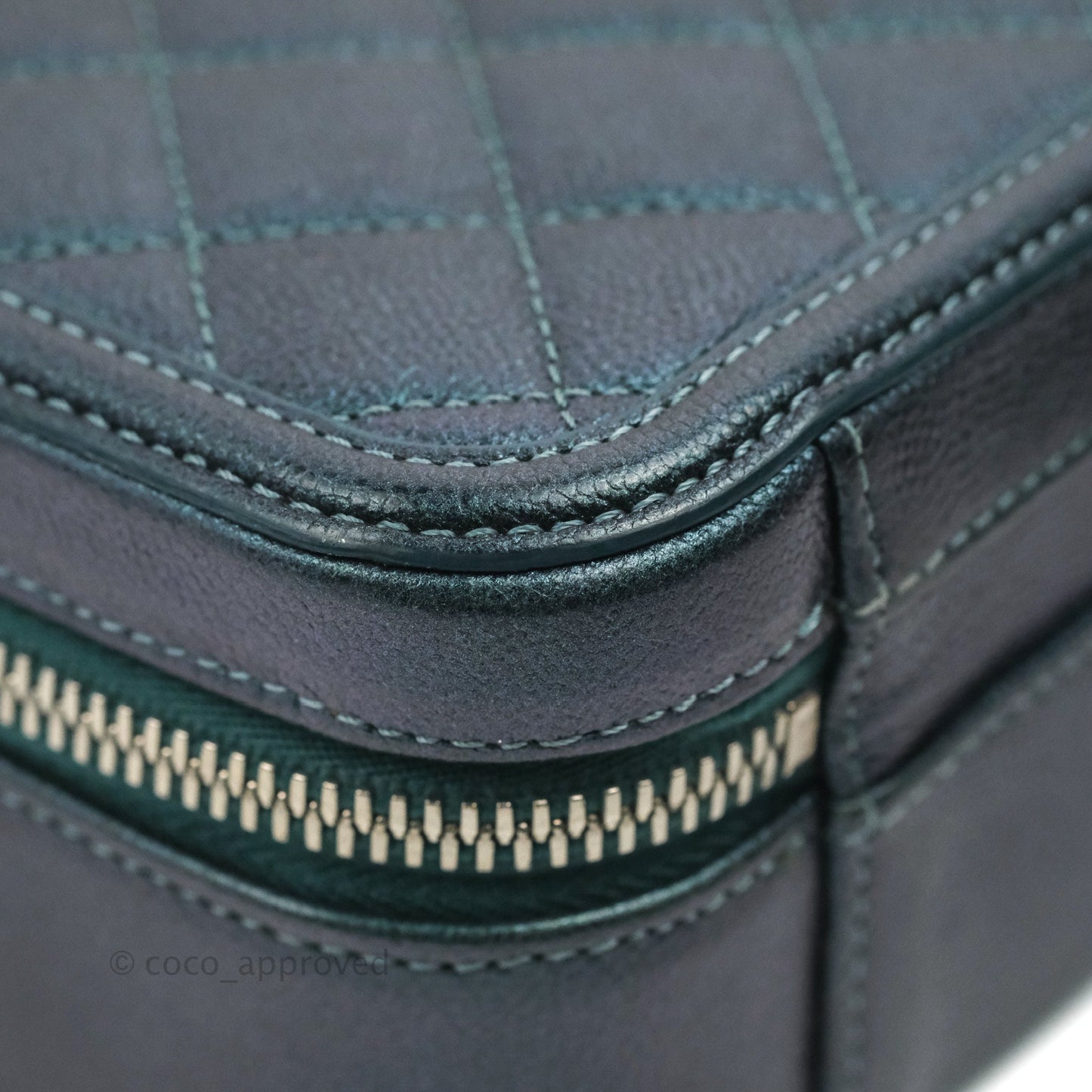 Chanel Quilted Medium CC Filigree Vanity Case Iridescent Dark Turquoise Caviar Rainbow Hardware