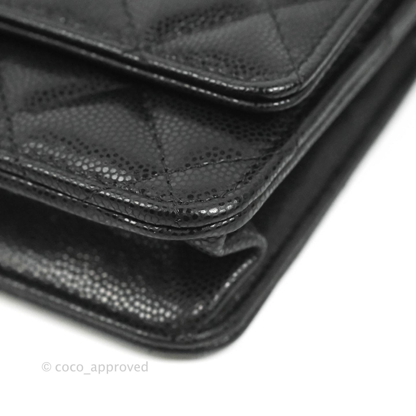 Chanel Quilted Gold CC Coin Wallet on Chain WOC Black Caviar Gold Hardware