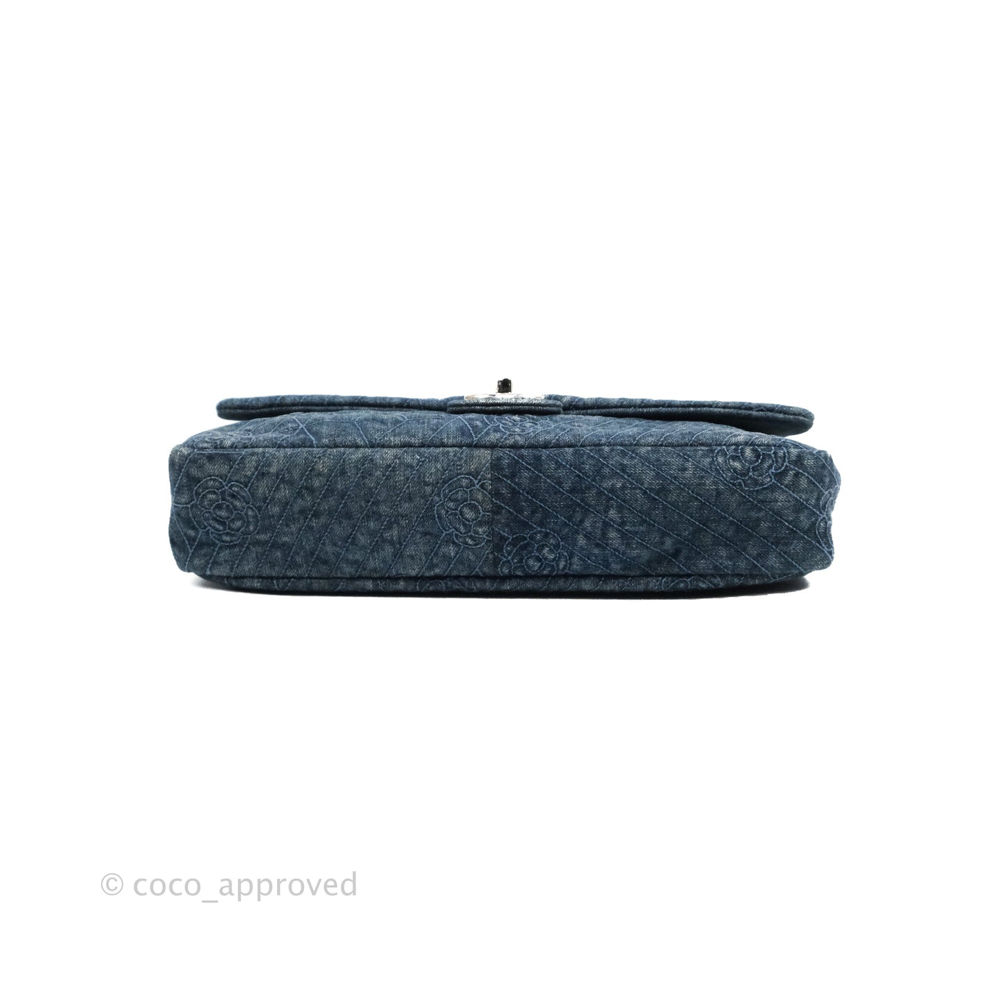 Chanel Camellia Embroidered Flap Bag Blue Washed Denim Silver Hardware