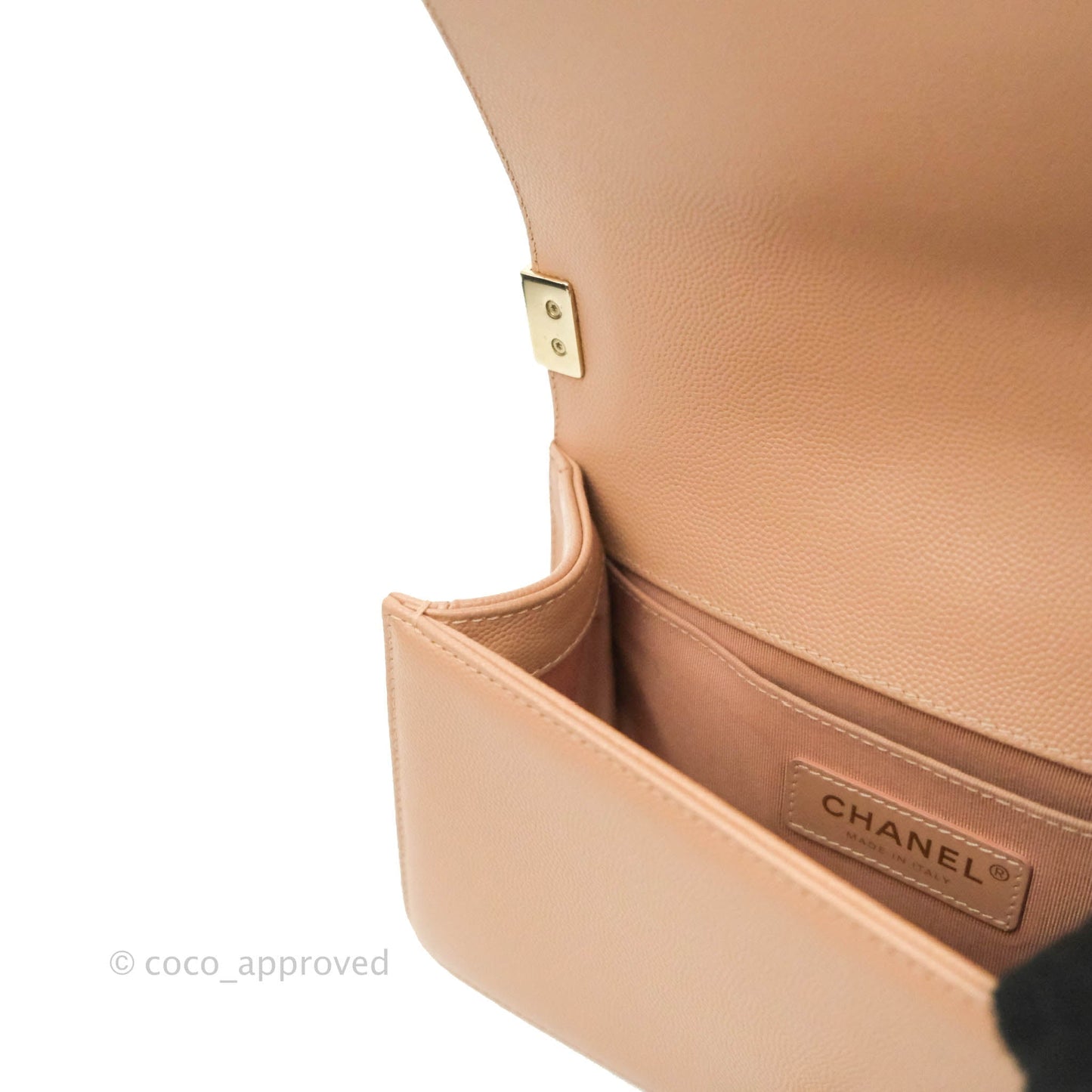 Chanel Small Chevron Boy Dark Beige Caviar Gold Hardware