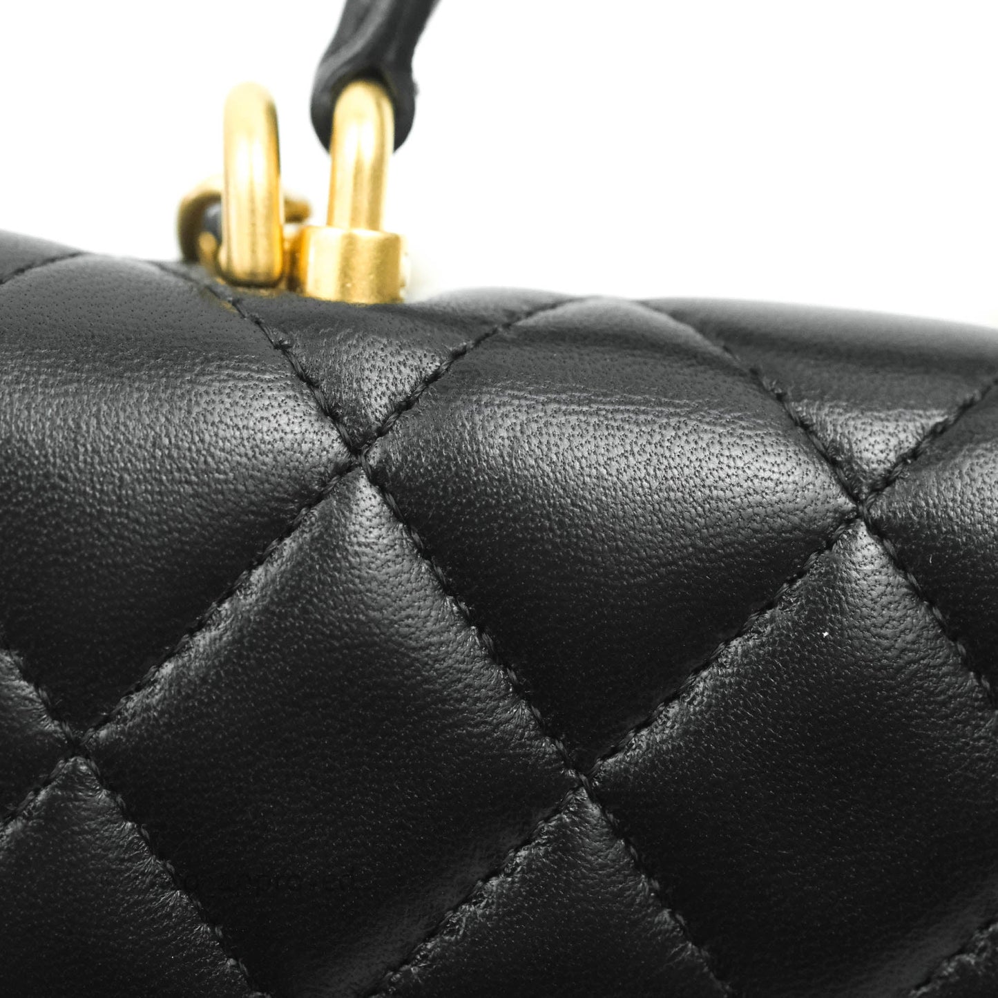 Chanel Mini Handle Flap Coin Purse With Chain Black Lambskin Gold Hardware