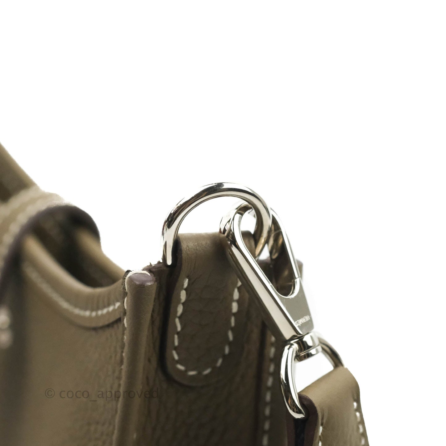 Hermès Mini Evelyne Etoupe Clemence Palladium Hardware with Bleu Indigo Strap