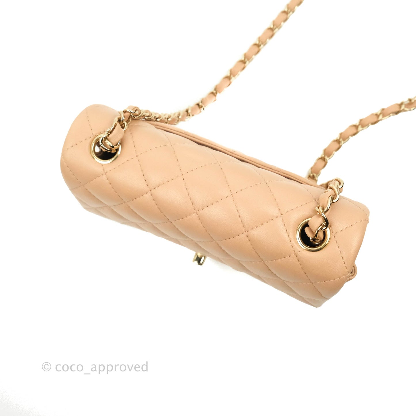 Chanel Mini Rectangular Flap Quilted Beige Lambskin Gold Hardware 21A