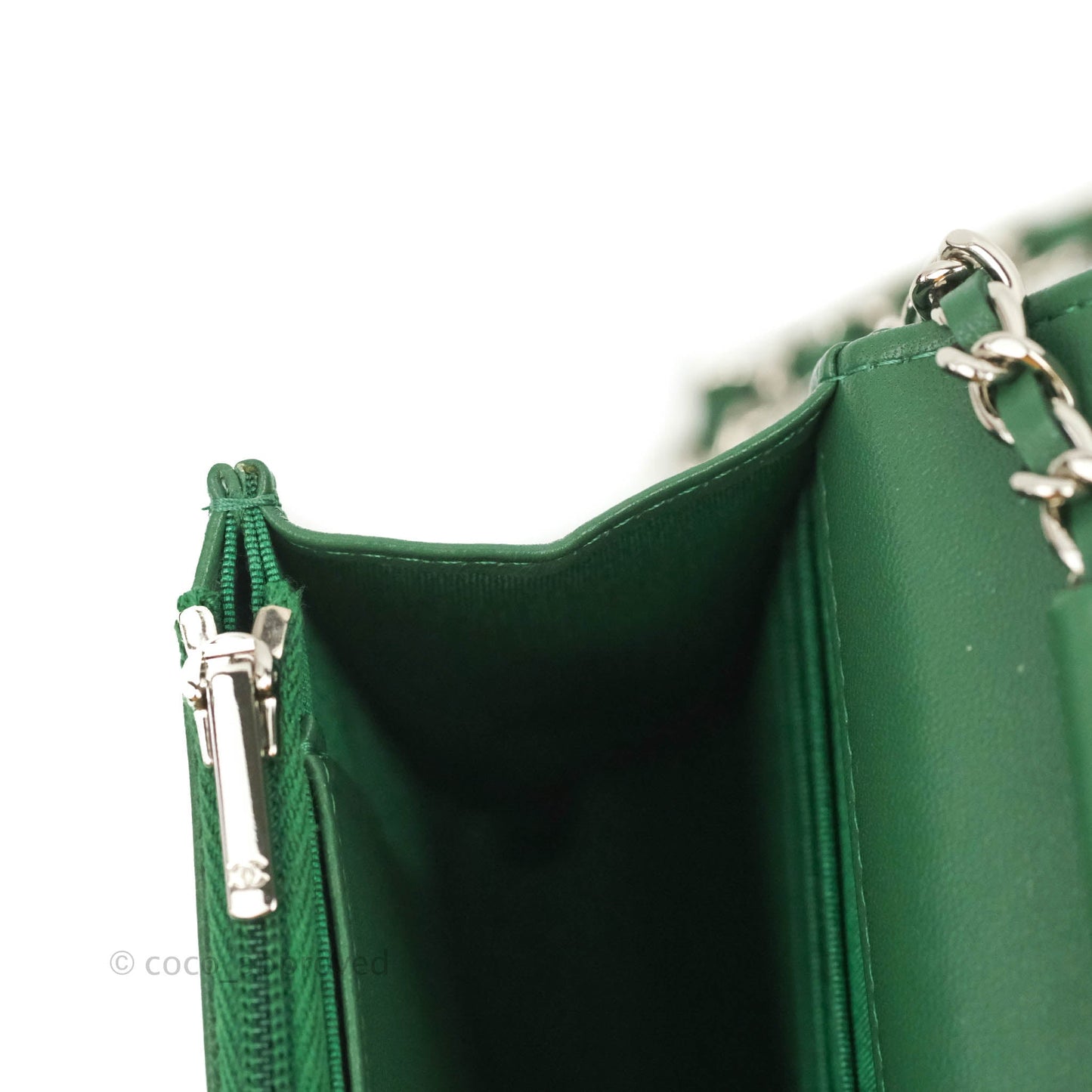 Chanel Quilted Classic Wallet on Chain WOC Green Lambskin Silver Hardware